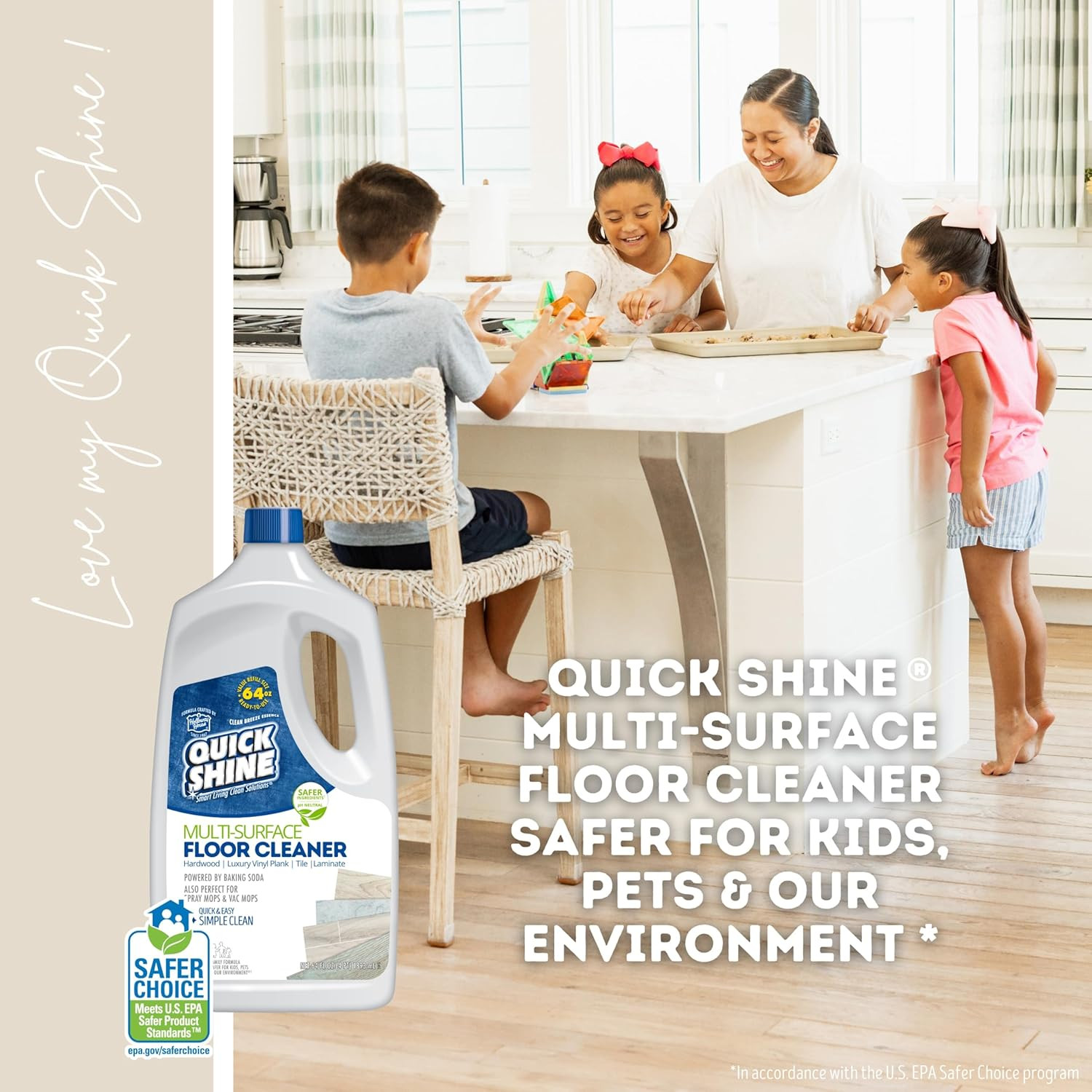 Quick Shine Multi Surface Floor Cleaner, Ready to Use-Streak Free-No Rinse 64Oz