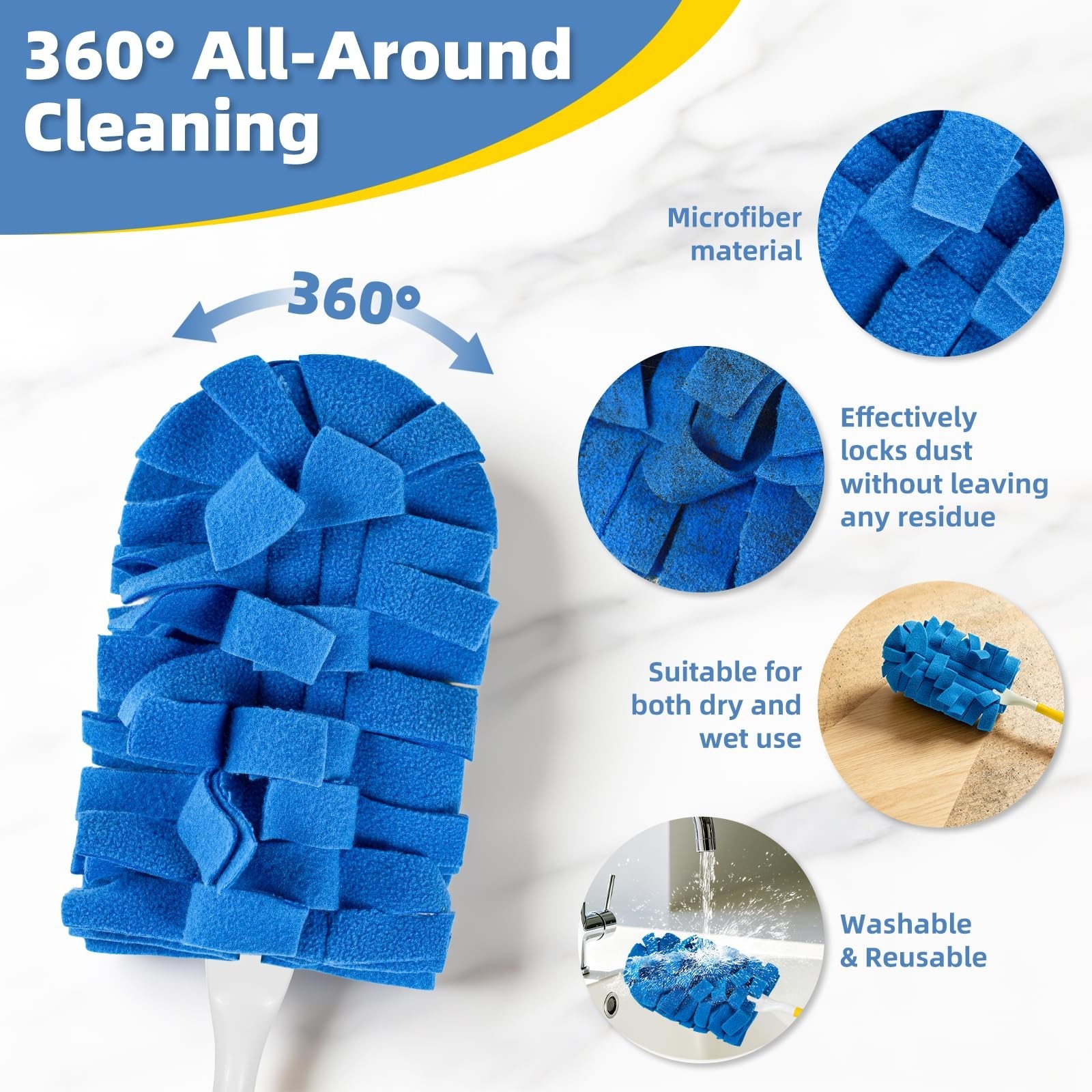 6 PCS Washable Fleece Duster Refills for Swiffer, 360° Cleaning Tool Set, Handle