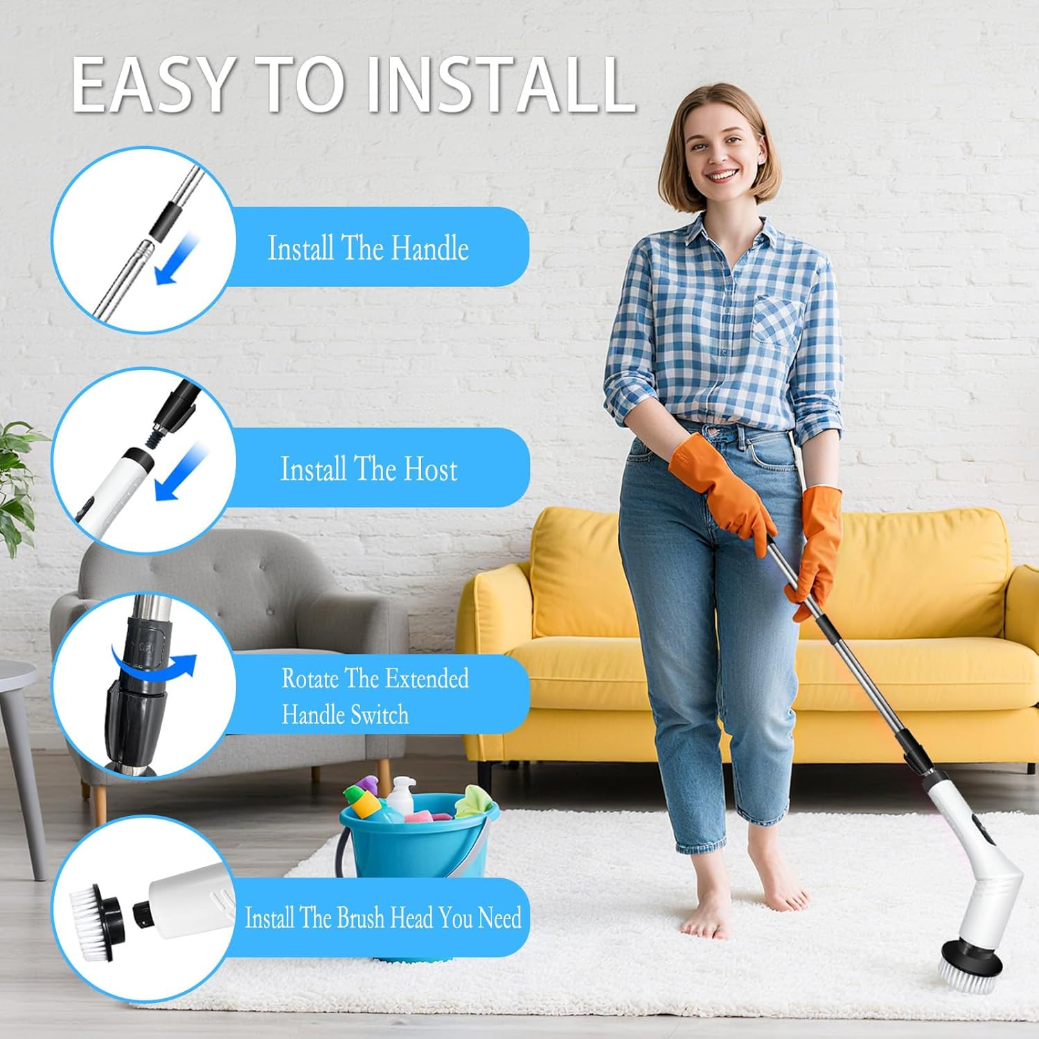 Spin Scrubber,9-In-1Multifunctional Cleaning Brush with Detachable Handle,9 Repl