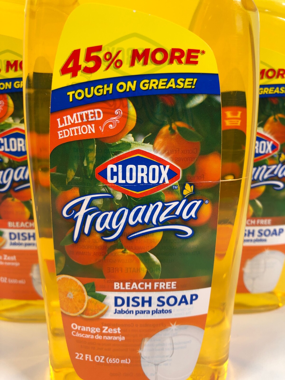 Three Bottles Clorox Fraganzia Orange Zest Dish Soap Vitamin B5 22 oz Each LE