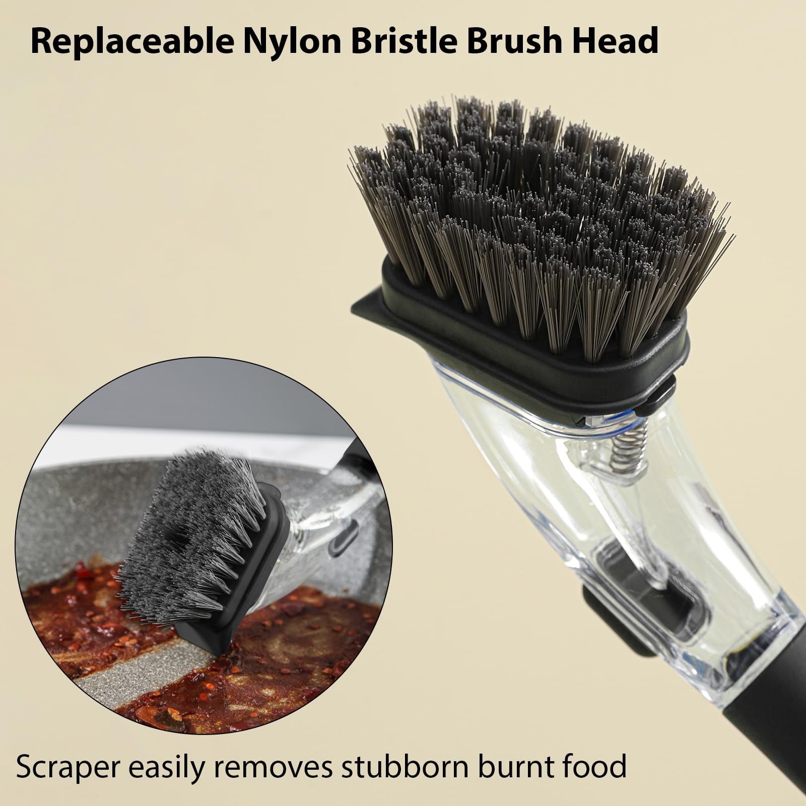 Soap Dispensing Dish Brush with Handle, Kitchen Scrub Brush for Dishes Pots P…