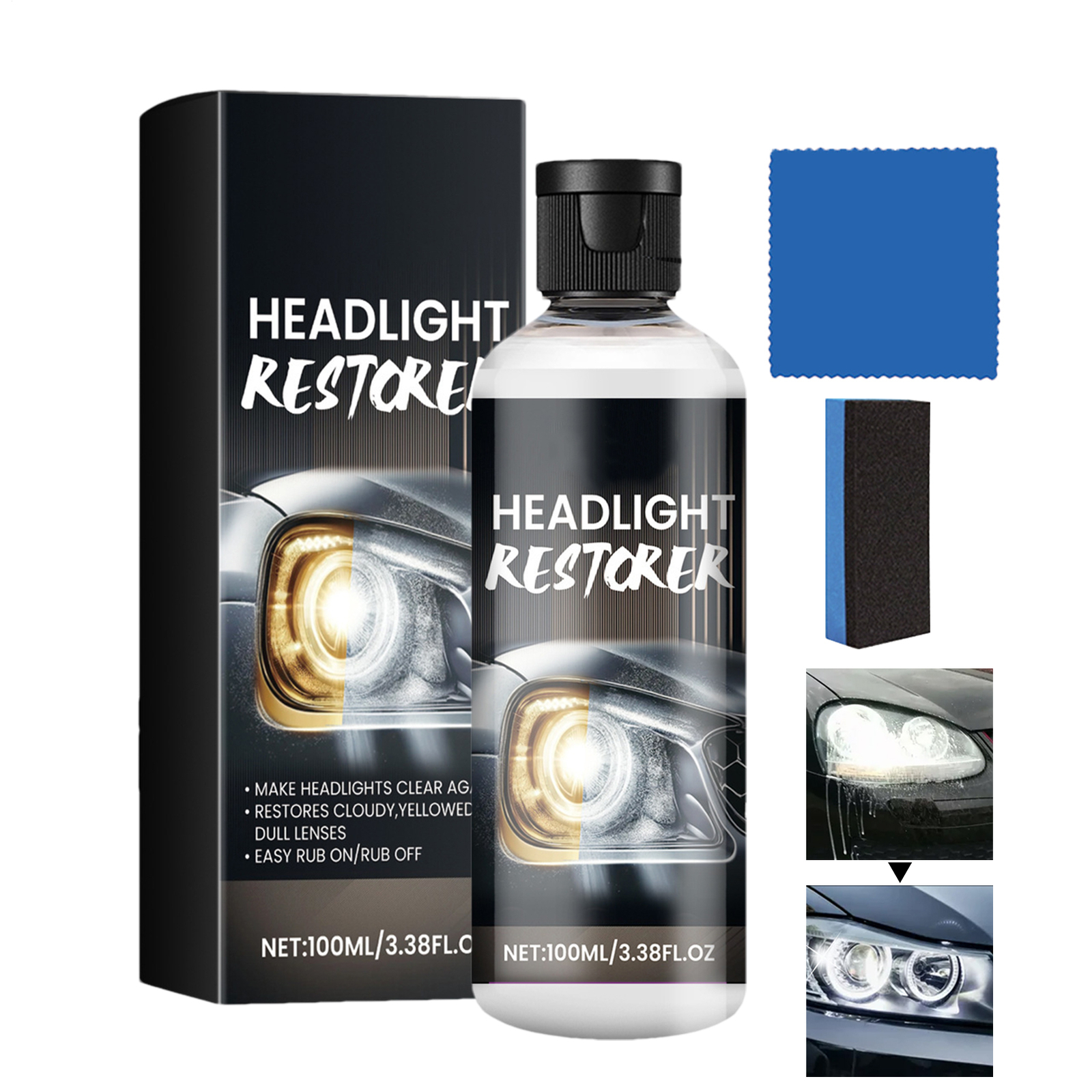Car Headlight Polish Repair Fluid Scratch Removal & Lens Renovation Cleaner`