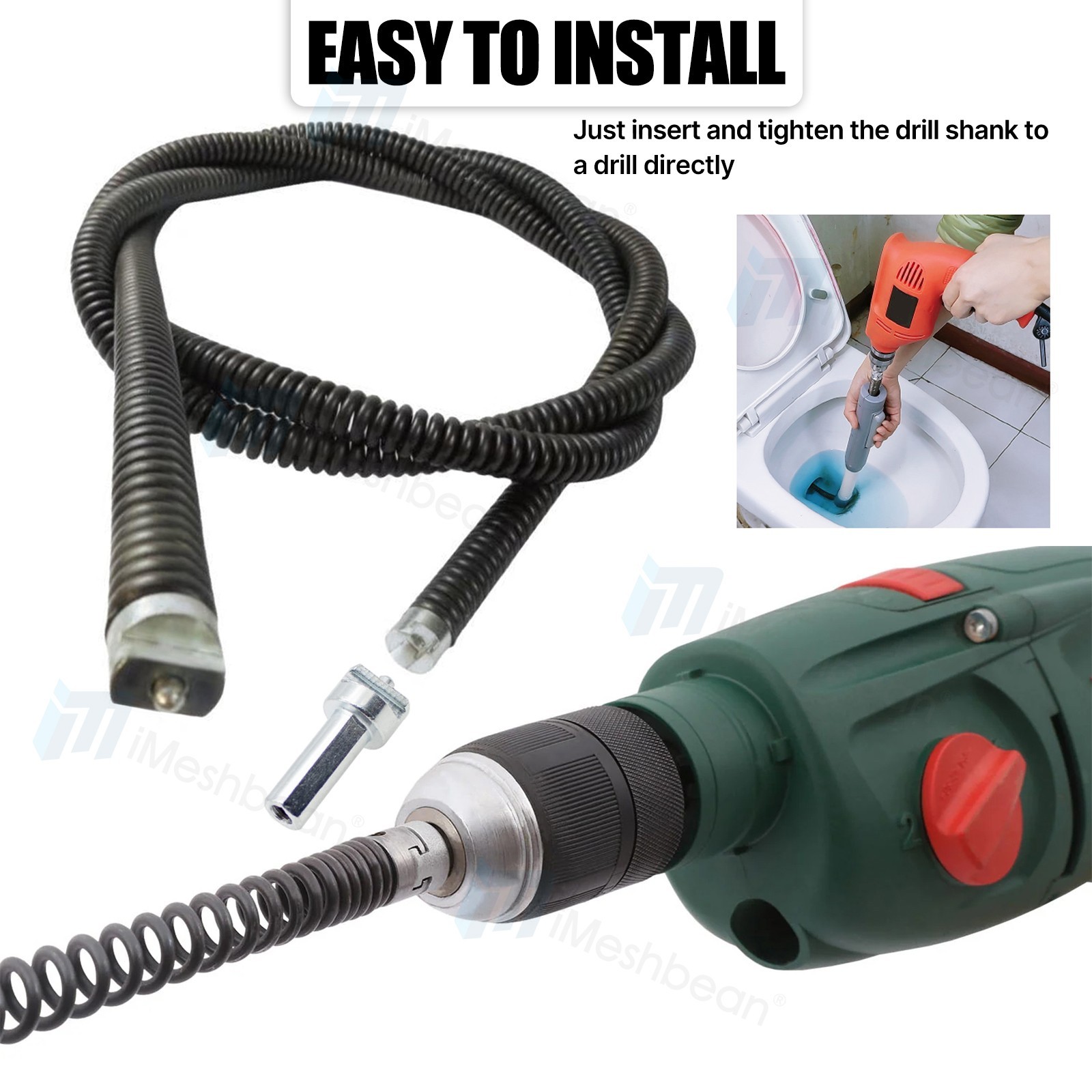 39.4′-65′ Drain Cleaner Auger Cable Replacement Snake Pipe Sewer Wire Snake Spri