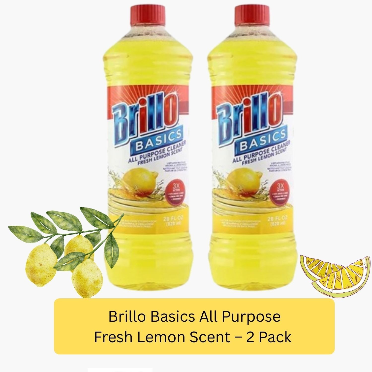 Brillo Basics Lemon Cleaner – 2 Pack (28 fl oz Each) | All Purpose, Fresh Citrus