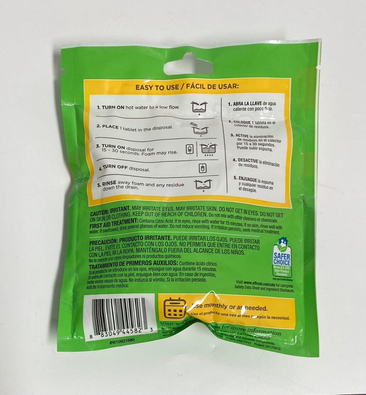 (LOT OF 18) W10921680 AFFRESH DISPOSAL CLEANER (1 TABLET PER BAG) CITRUS SCENT
