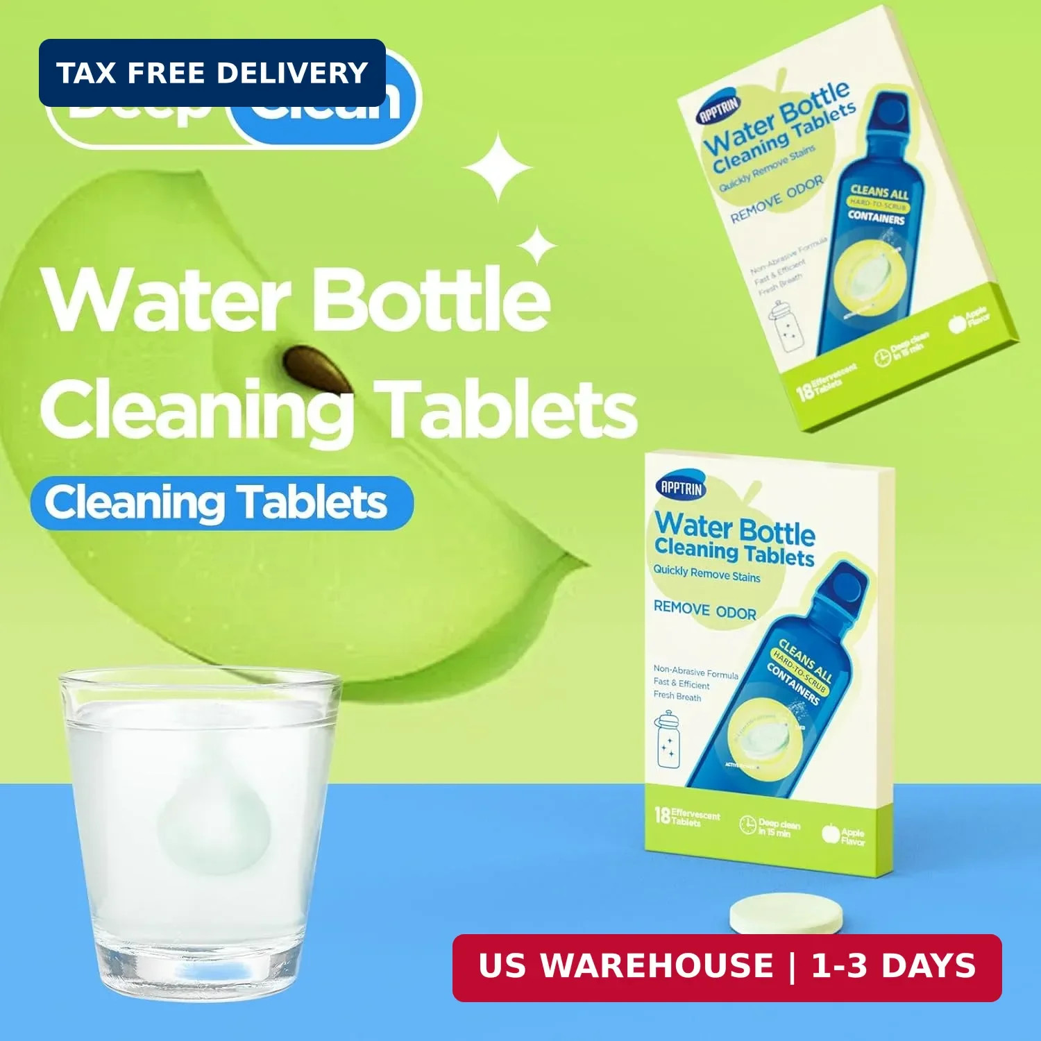 Water Bottle Cleaning Tablets, 18 Pack Bottle Clean Tablet Hydration Bladder Cle