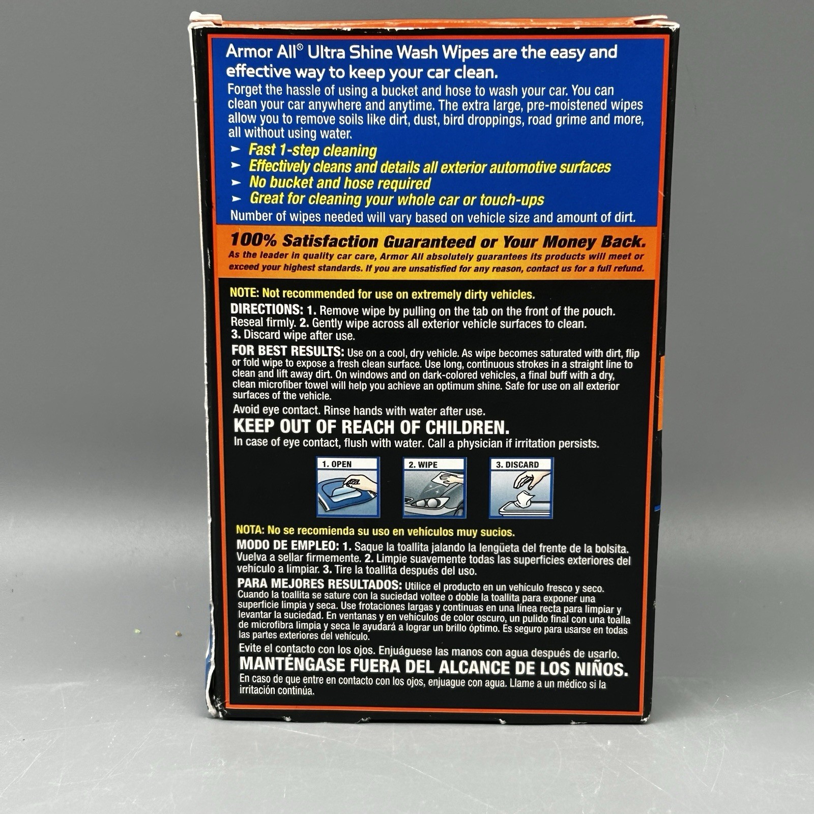 ArmorAll Ultra Shine Wash Wipes Fast 1 Step Cleaning 12 XL Wipes 10×15″