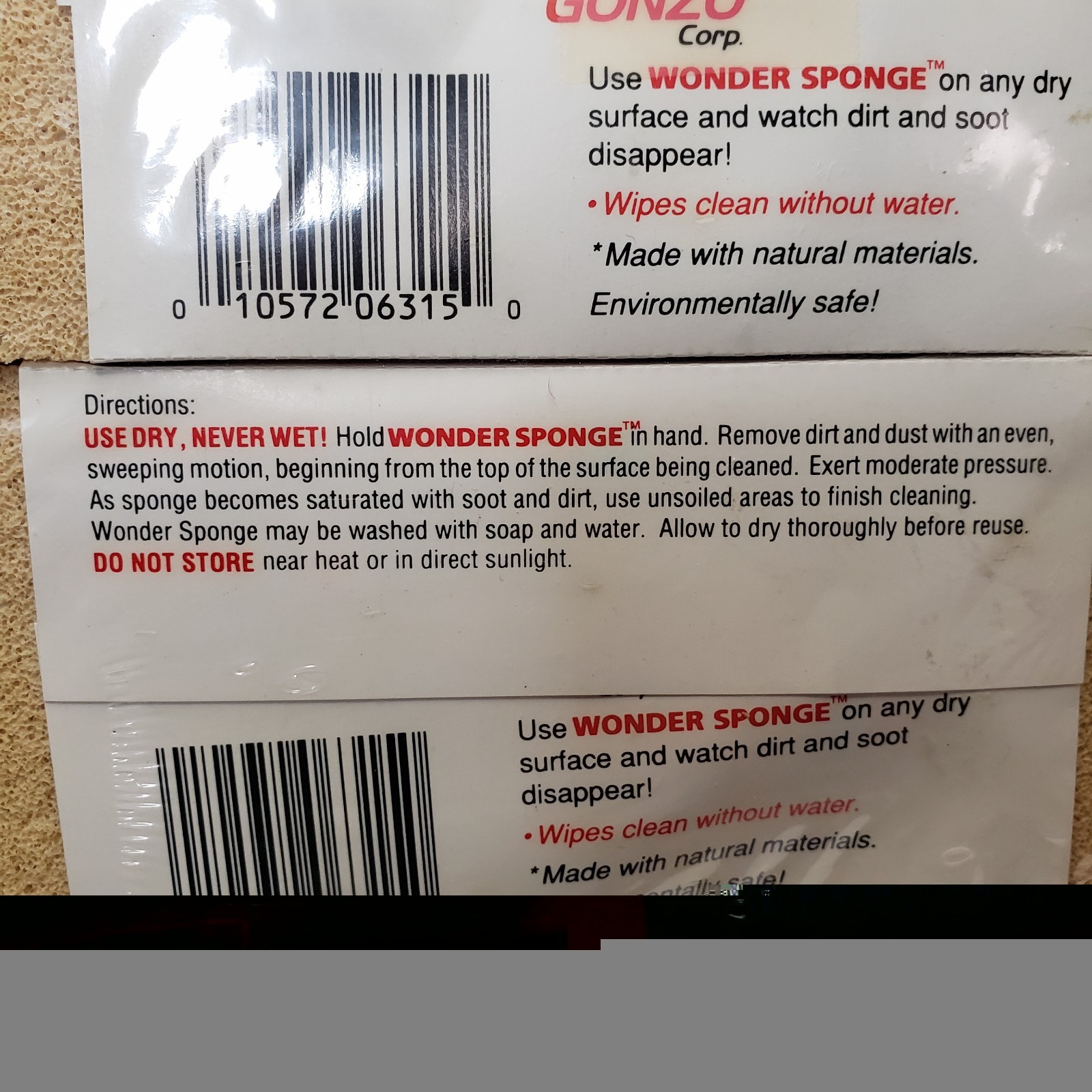 Pair The GONZO Wonder Sponge Waterless Original Sealed Packaging NEW Made In USA