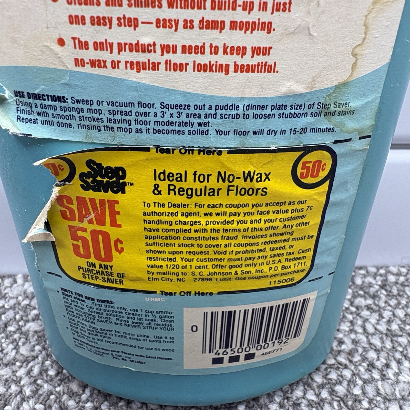 Johnson Wax Step Saver Floor Finish Blue Bottle 60% Full VTG Advertising Prop