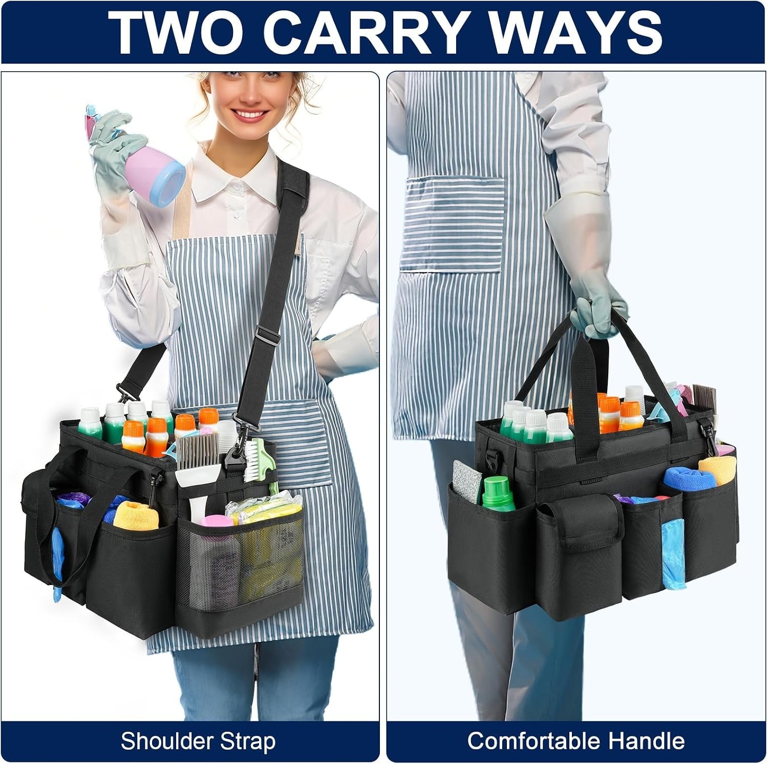 Quality Cleaning Caddy with Adjustable Strap and 7 Organizational Compartments