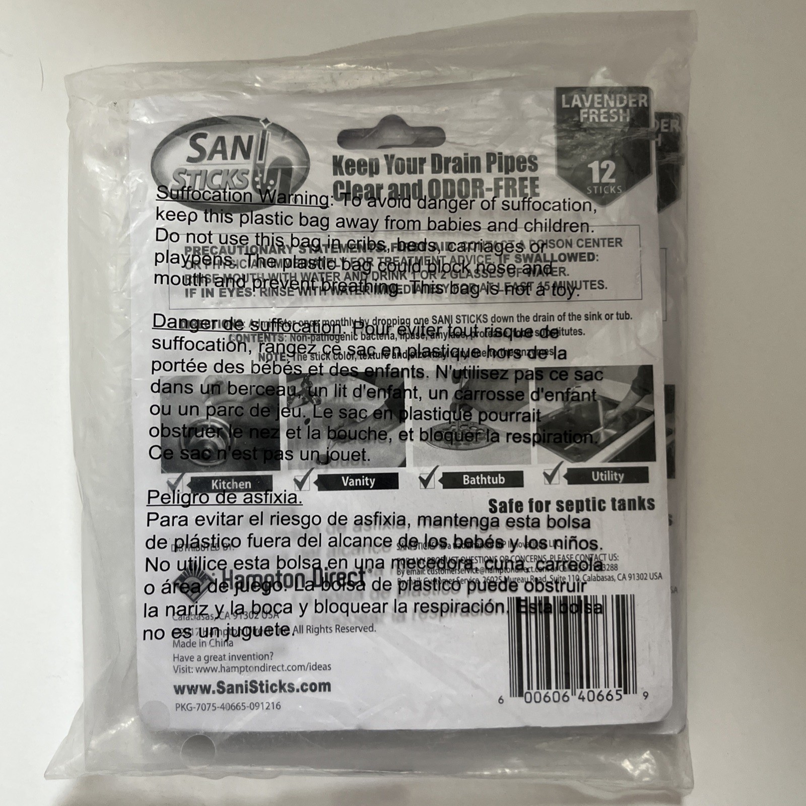 SANI STICKS Odor Eliminator Lavender SET OF 24 All Drains Pipes Sinks Bathtub
