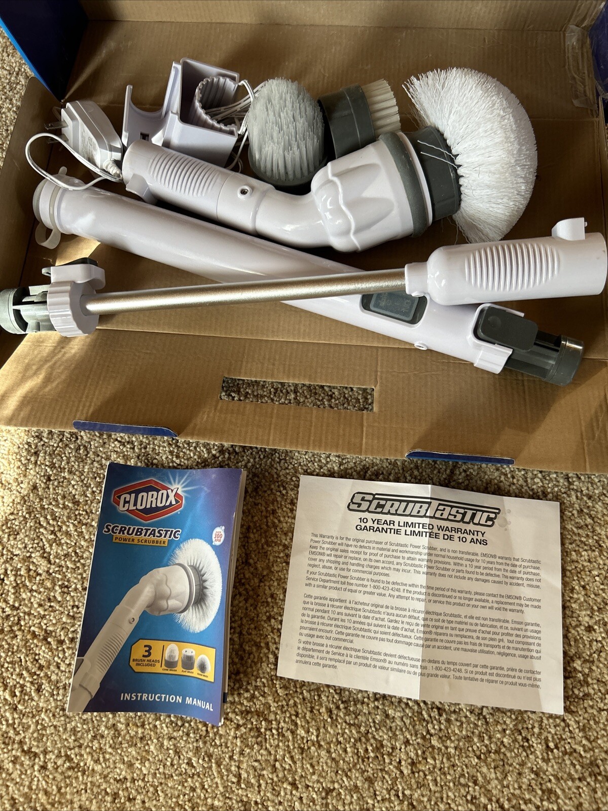 Clorox Deluxe Scrubtastic Power Scrubber 39″ Reach 3 Brush Heads Rechargeable