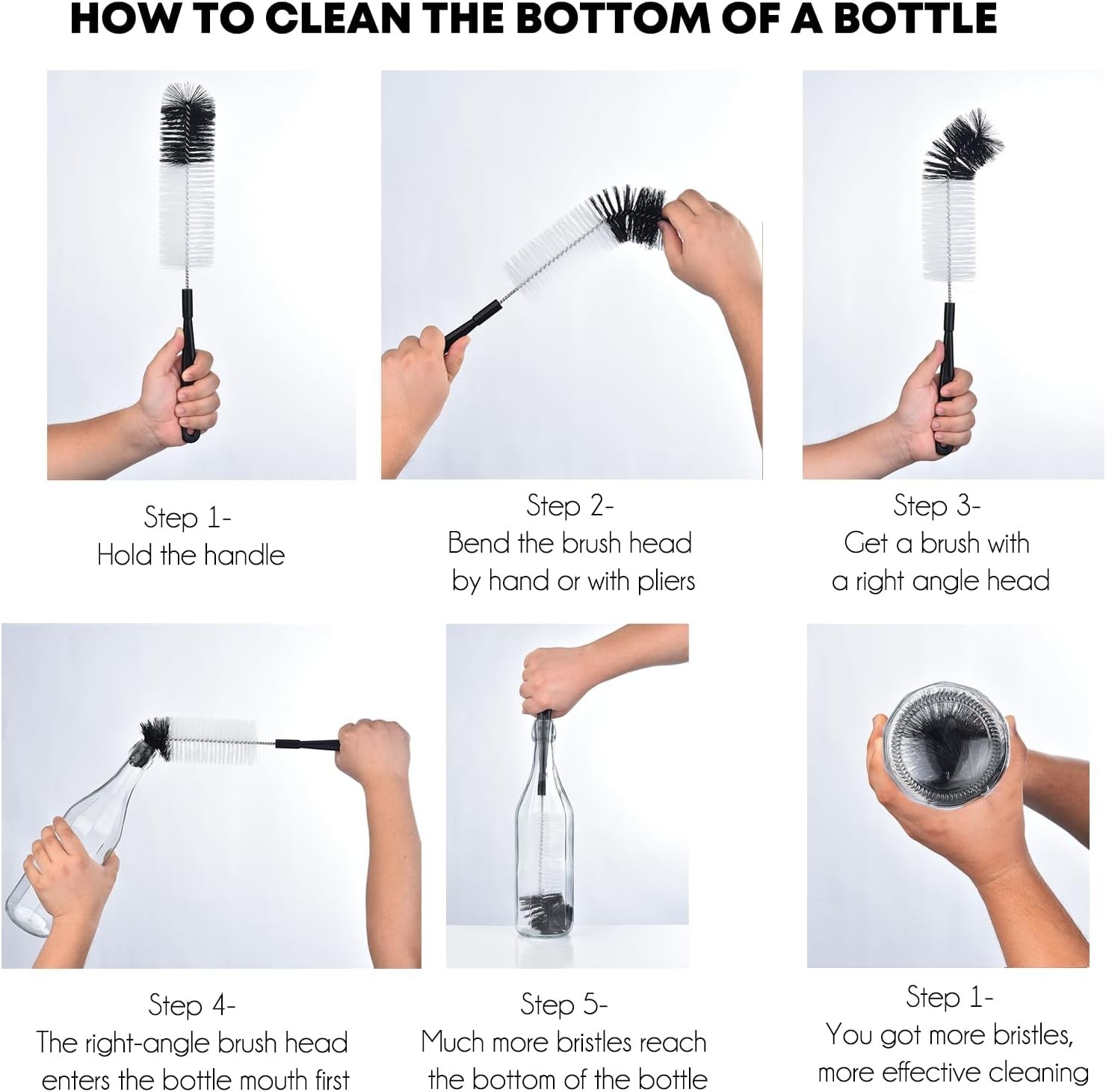 3-Pack Flexible Long Neck Bottle Brush – Ideal for Kombucha & Sports Bottles