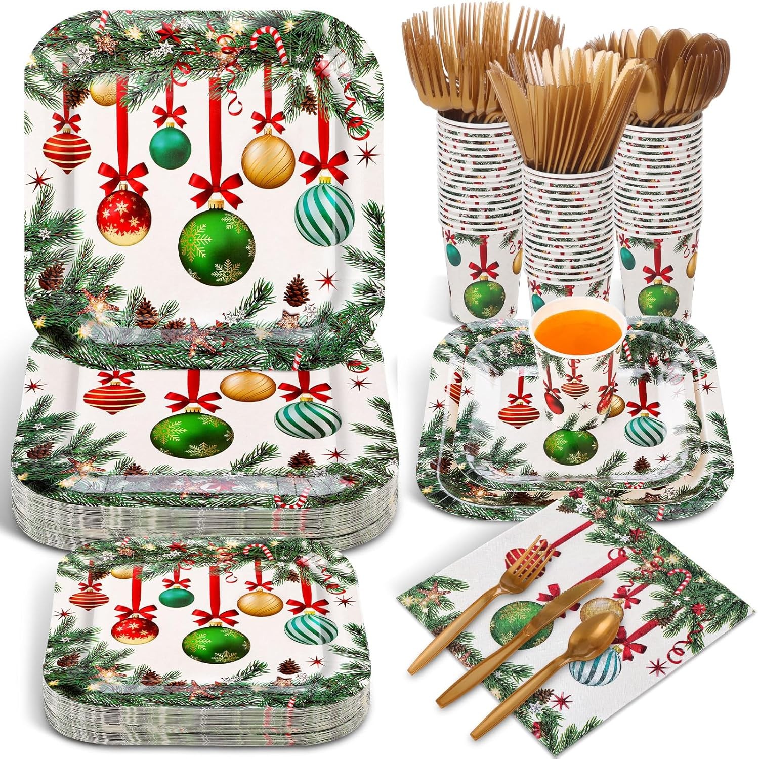 Ziliny 350 Pcs Christmas Party Supplies Christmas Tree Hanging Ball Party Tabl