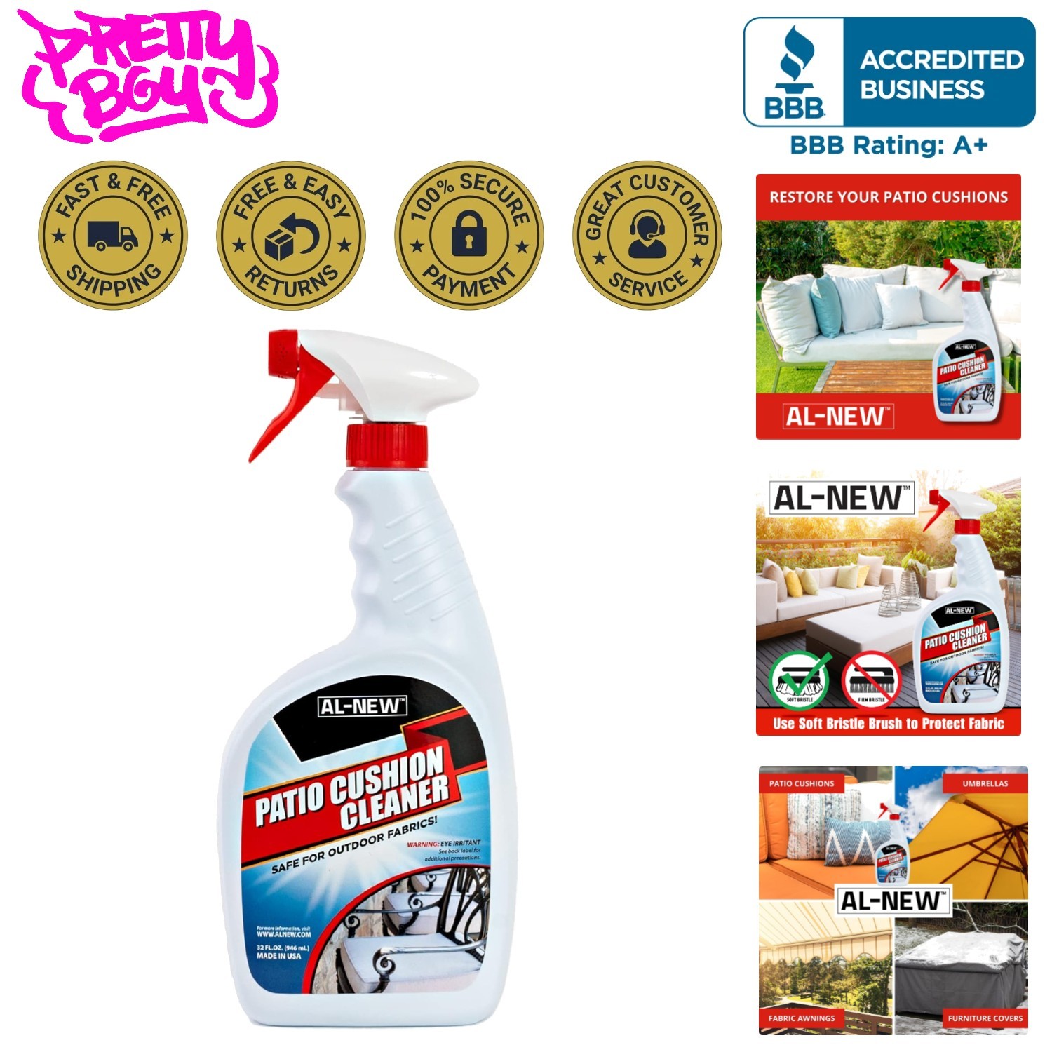 Multi-Purpose Patio Cushion Cleaner – 32 Fl Oz for Fast, Effective Cleaning