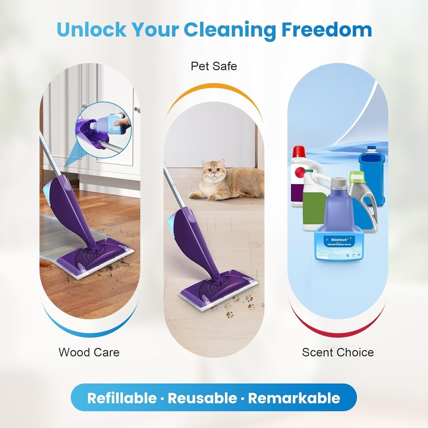 Refillable 17 FL OZ HDPE Cleaning Bottle for Swiffer WetJet – No Spill Design
