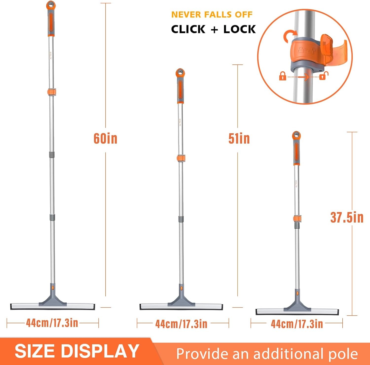 Eazer Floor Squeegee Broom: Heavy Duty Scrubber with Extendable 60” Aluminum Po