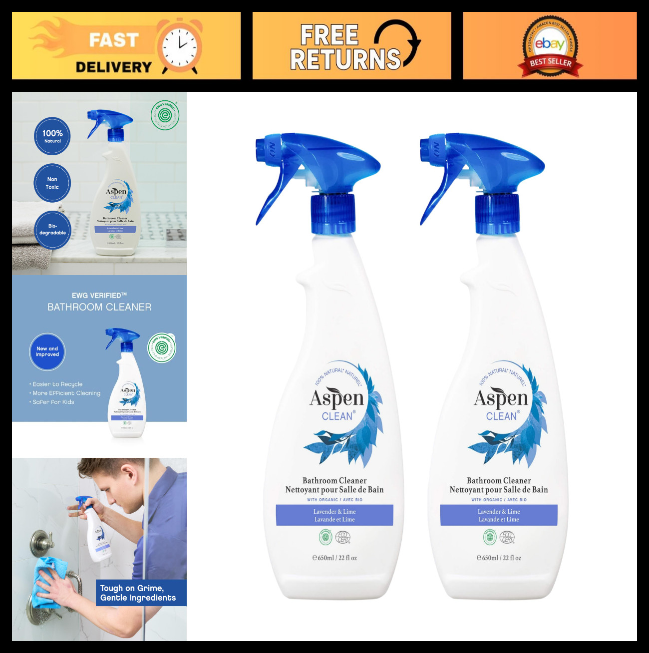 Eco-Friendly Bathroom Spray Cleaner | Non-Toxic Natural Formula | 2-Pack for Har
