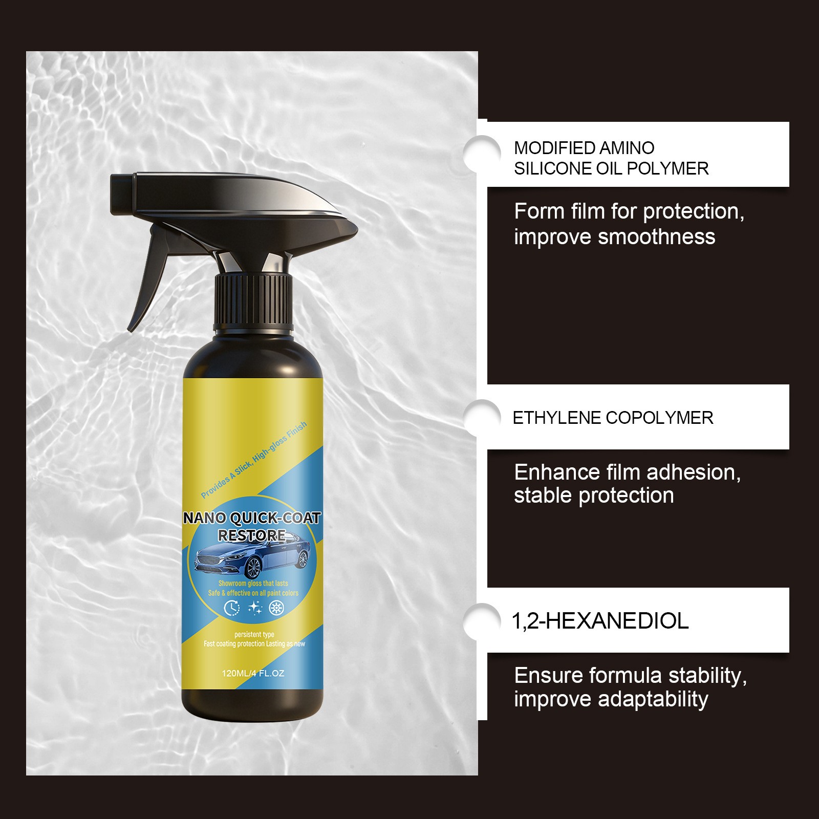 1~3PCS Nano Quick Coat Restore Spray Fast Coating Protection for Car 120ml