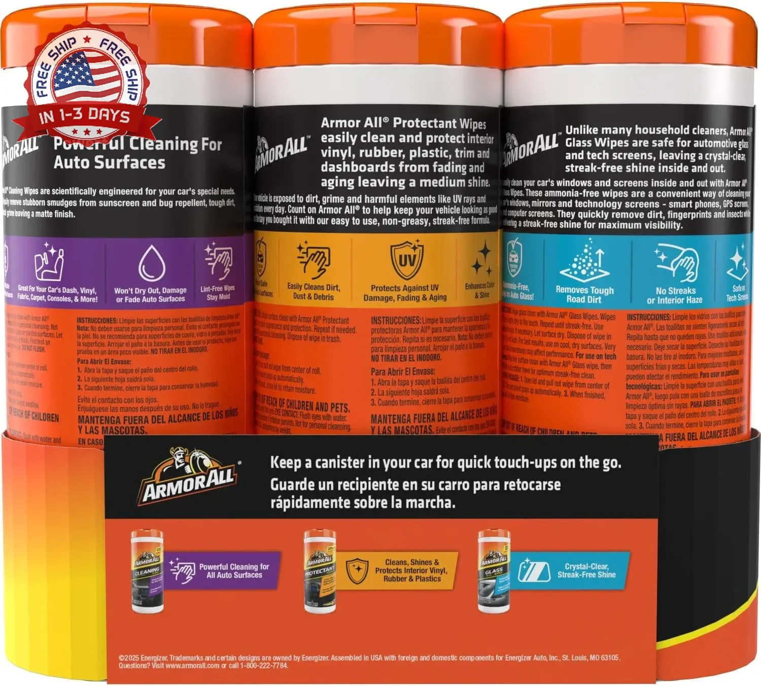 Armor All Car Interior Value Pack, 90 Count, Includes Auto Glass Cleaner, Cleani