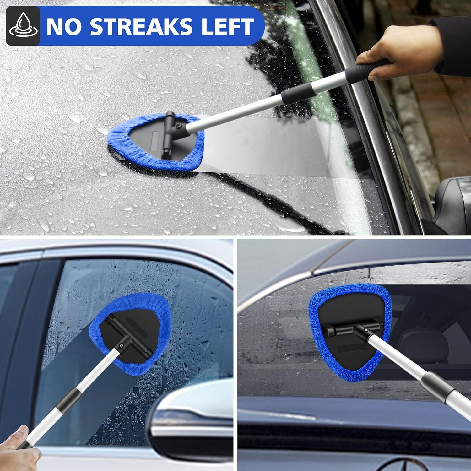 Windshield Cleaning Tool, 23-inch Extendable Handle Car Window Cleaner with 4…