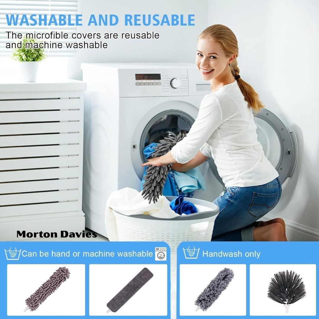 5 in 1 Microfiber Feather Duster 5 PCS Bendable & Extendable Fan Cleaning (grey)