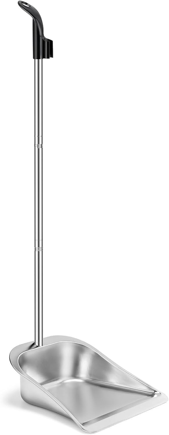 Long Handled Dust Pan and Broom Set for Home, Heavy Duty Metal
