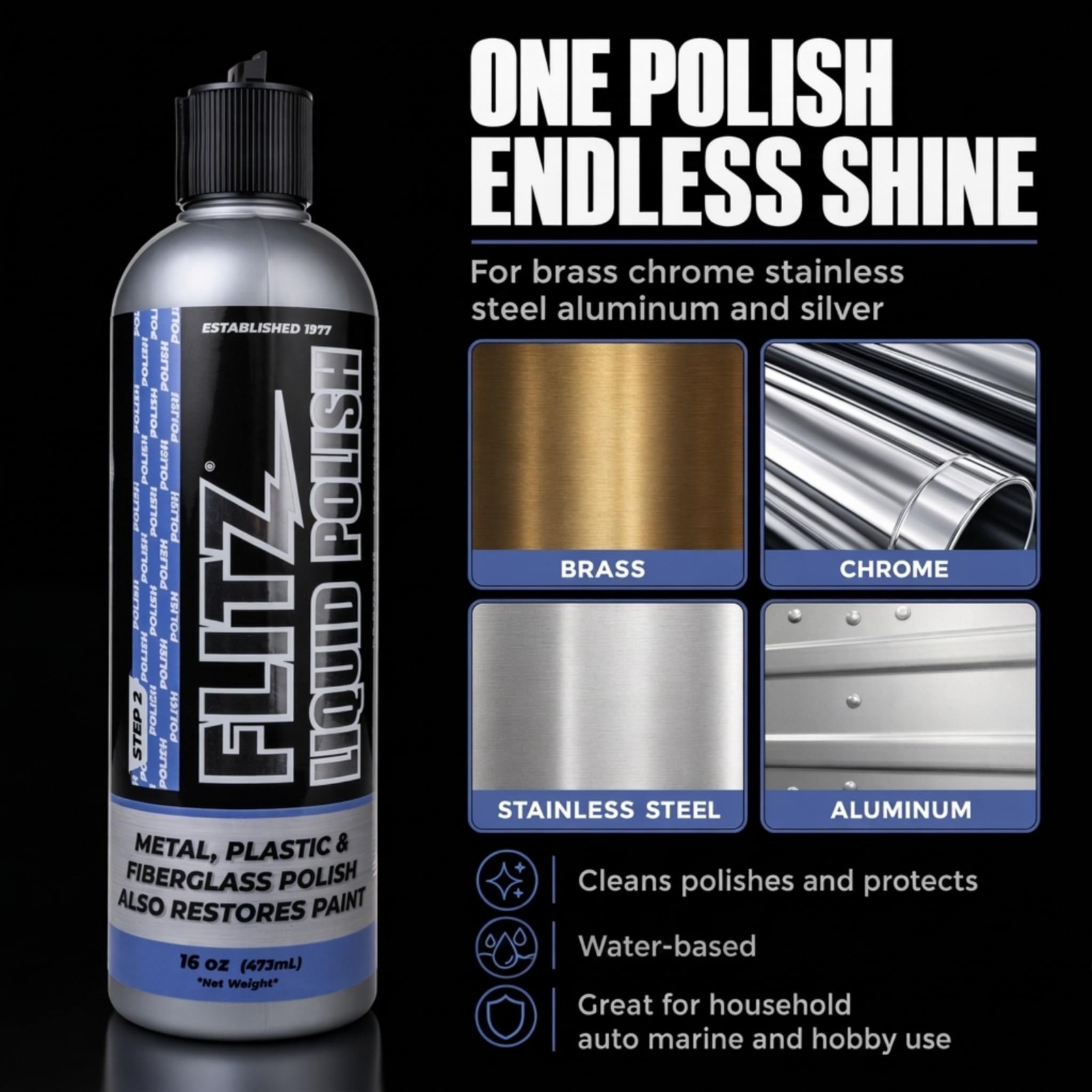 Multi-Purpose Metal Polish Liquid 16oz – Tarnish Remover for Aluminum, Chrome, B