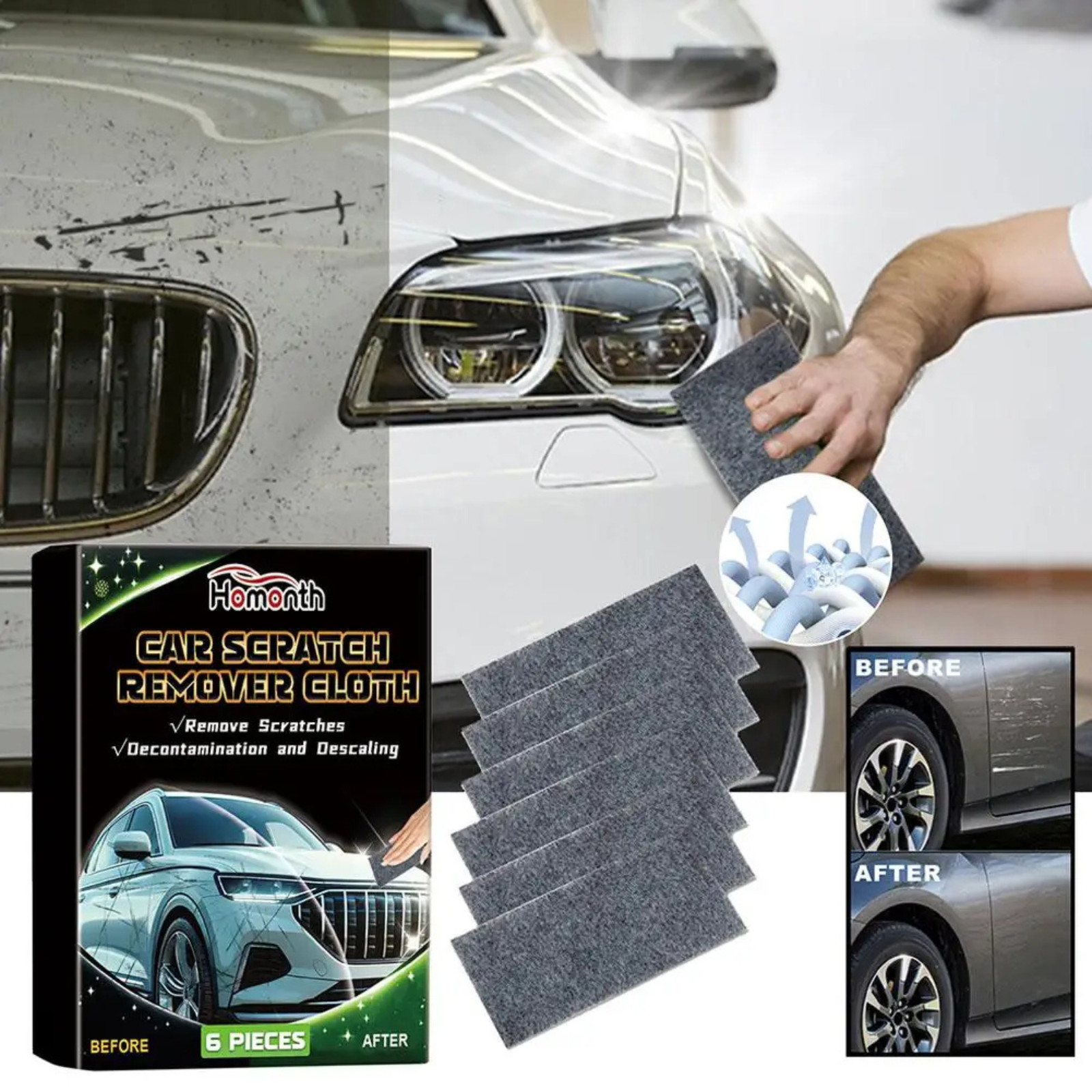 Nano Polix Car Scratch Remover Cloth 6 Packs – Auto Paint Scratch Repair Towel