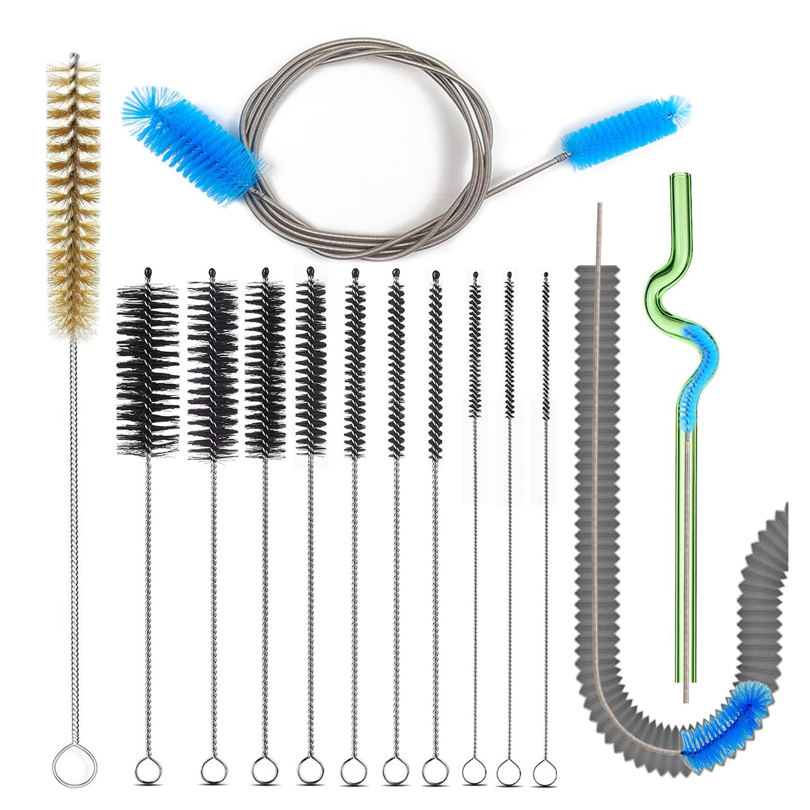 12 Pcs Tube Pipe Cleaners Brush Set | Flexible Drain Brush,Long Straw Brush