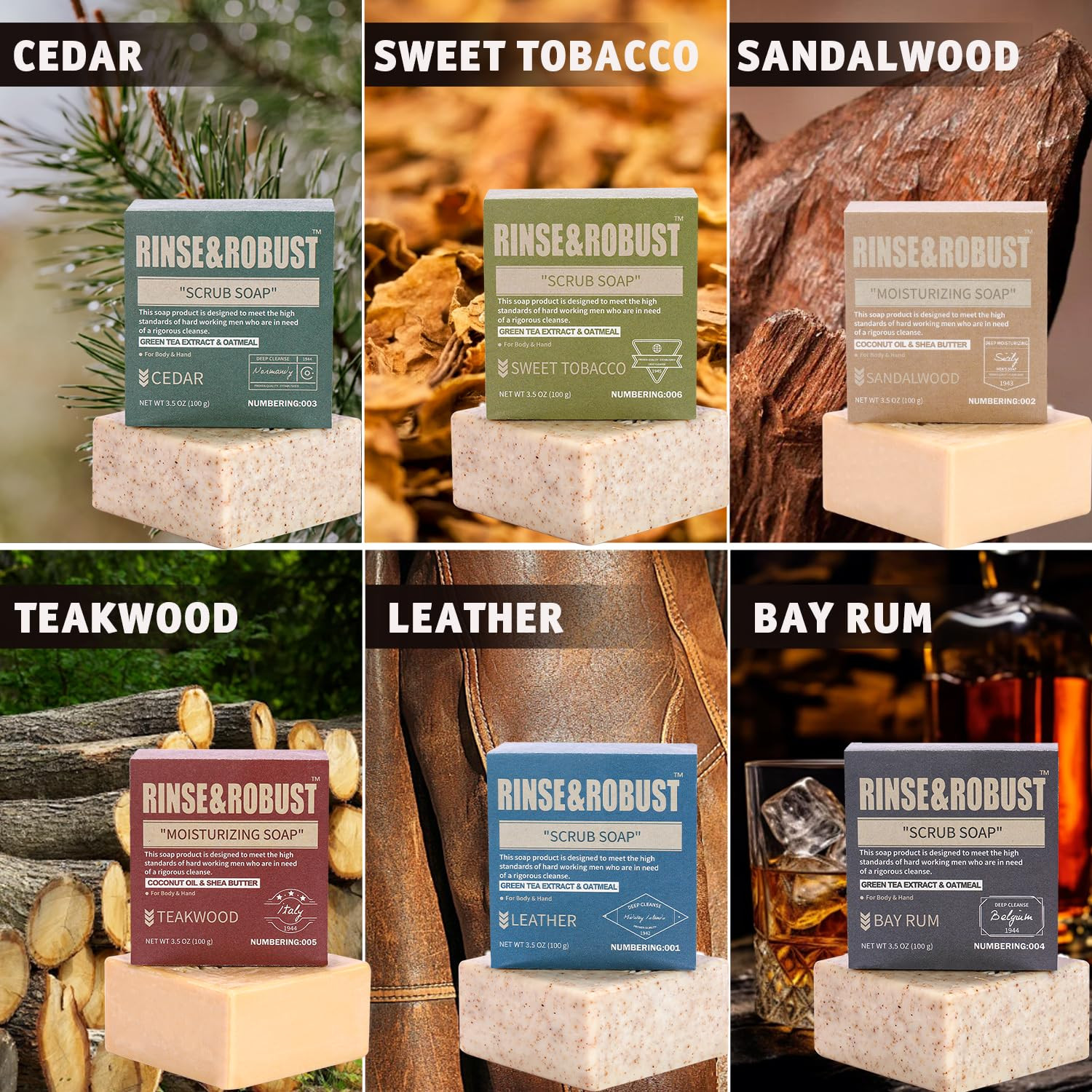 Mens Soap Bar Set 6Pcs Natural Handmade Cleansing Bar Soap Set Moisturizing Exfo
