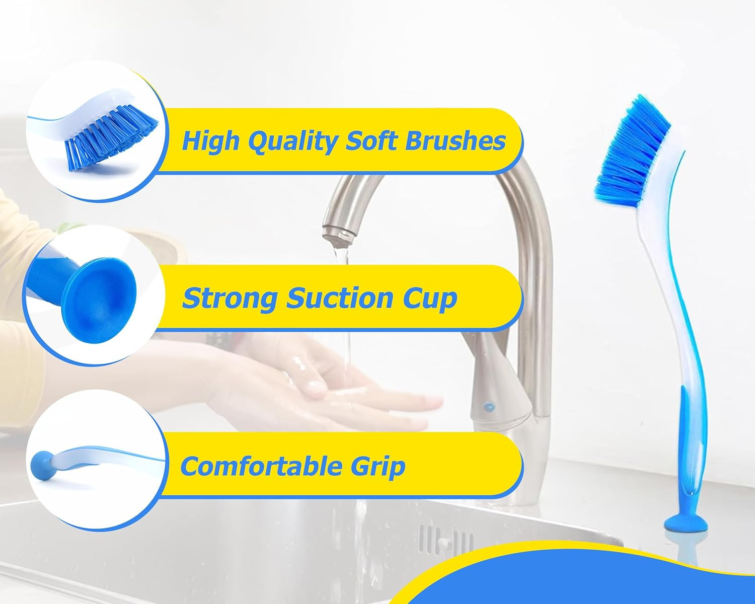 Plastic Long Handled Scrubbing Suction Cup, Durable Bristles,Dish Washing Brush.