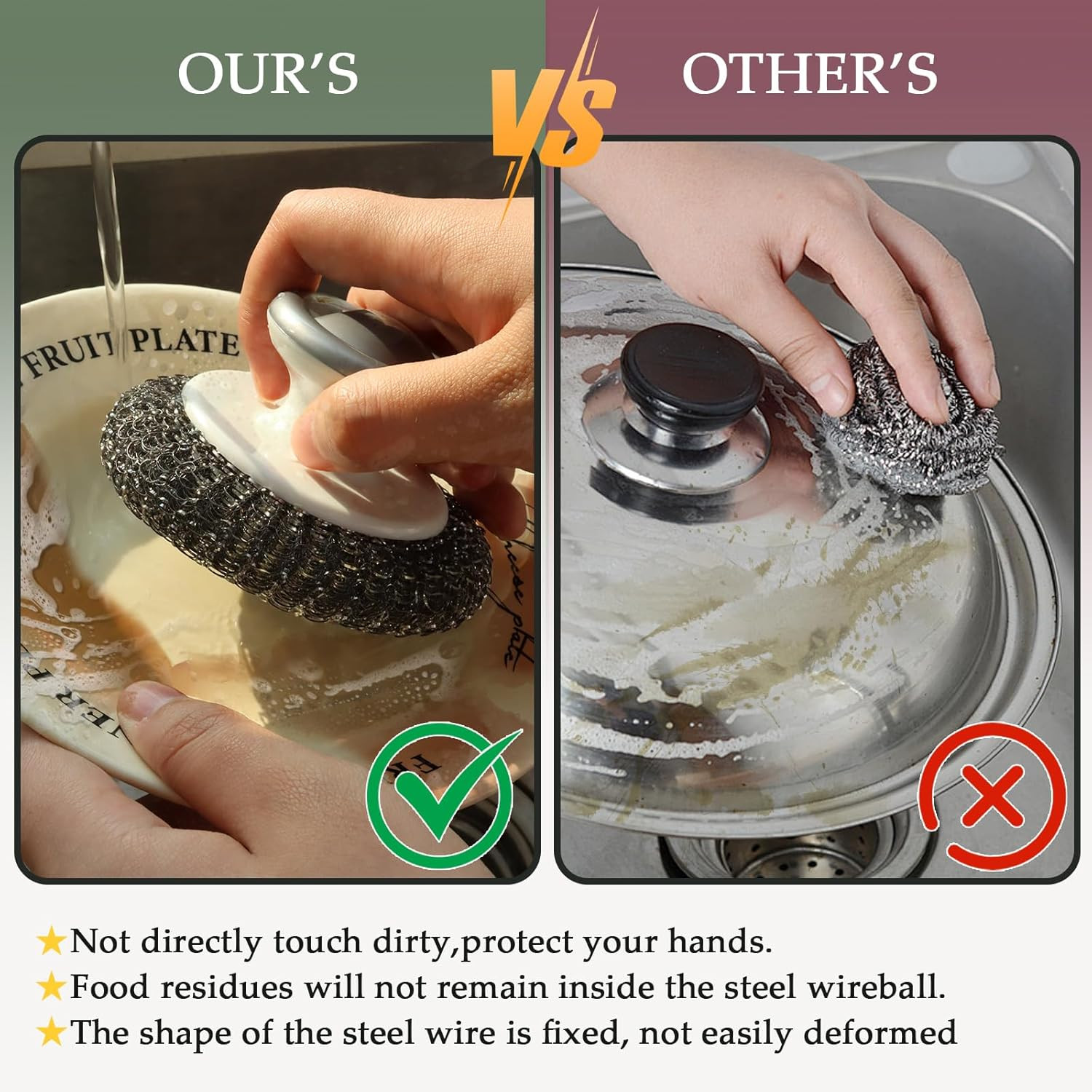 2 Pack Stainless Steel Wool Scrubber, Scrubbing Scouring Pad, Steel Wool Scrubbe