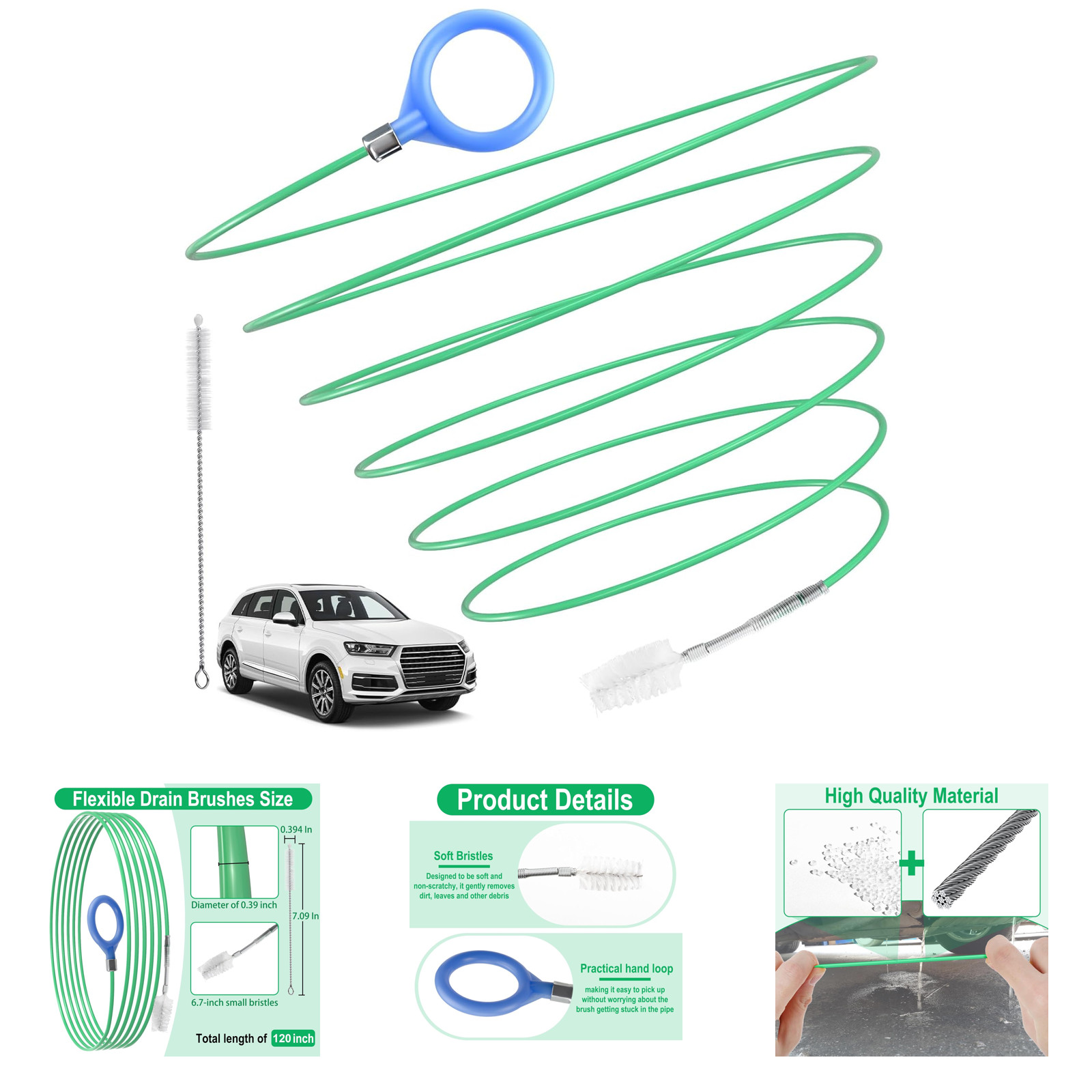 Auto Sunroof Drain Cleaning Tool, Flexible Nylon Steel Tube Brush 120 Inch, Car