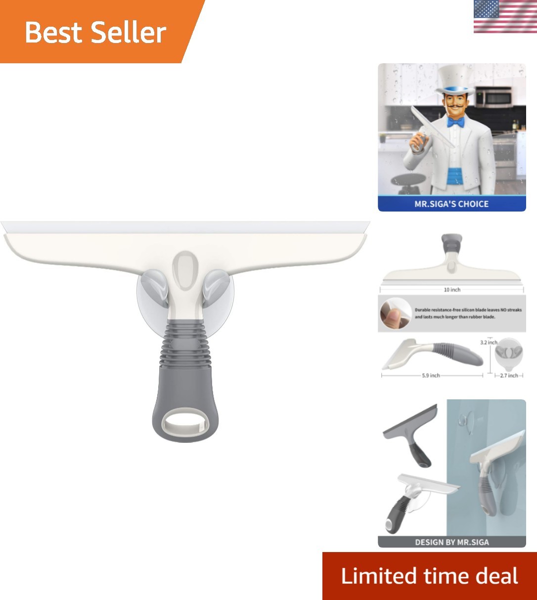 Ergonomic 10 Inch Multi-Purpose Silicon Squeegee – Streak-Free Cleaning Tool