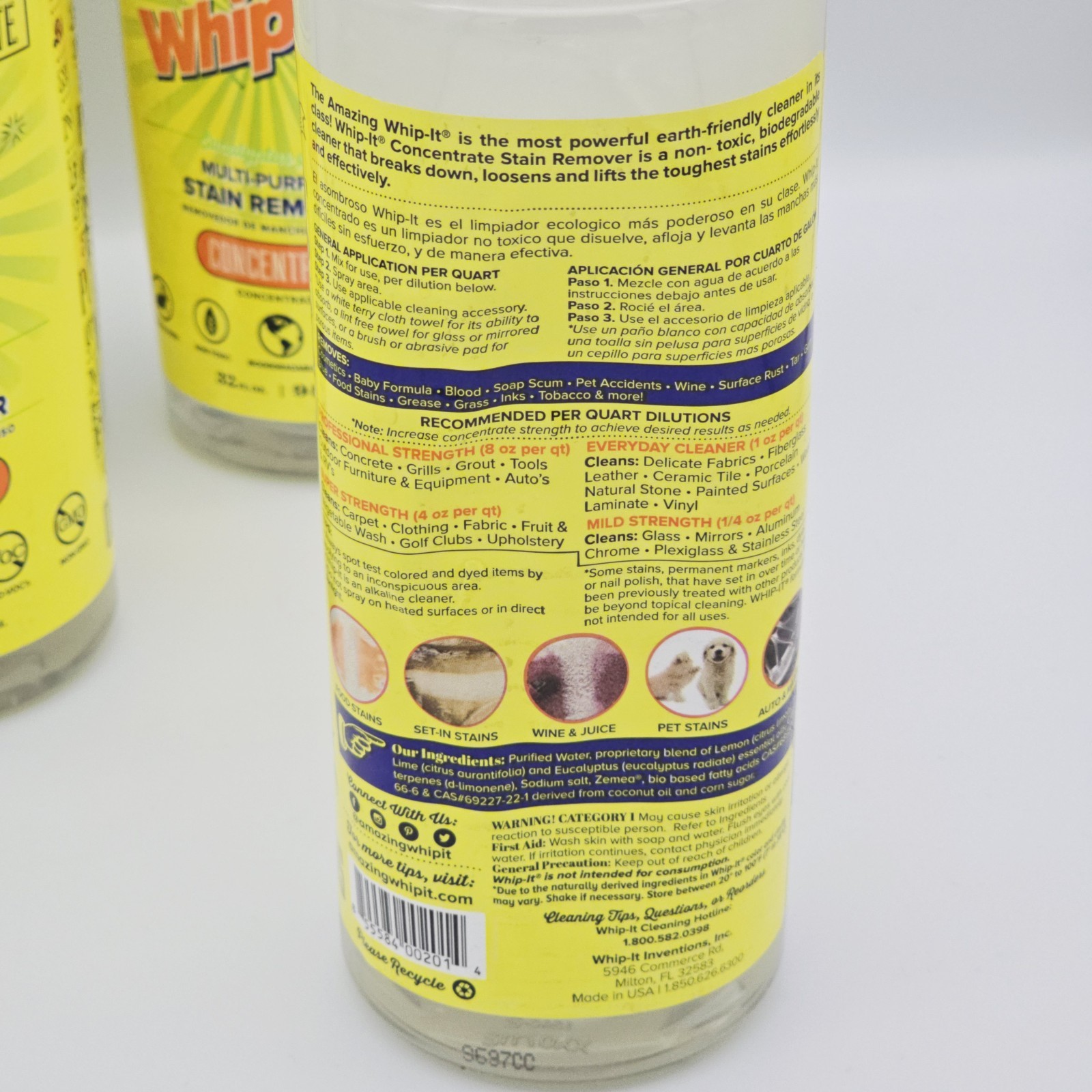Whip-It All Purpose Cleaner & Stain Remover Concentrate, 32 OZ , BULK LOT OF 4