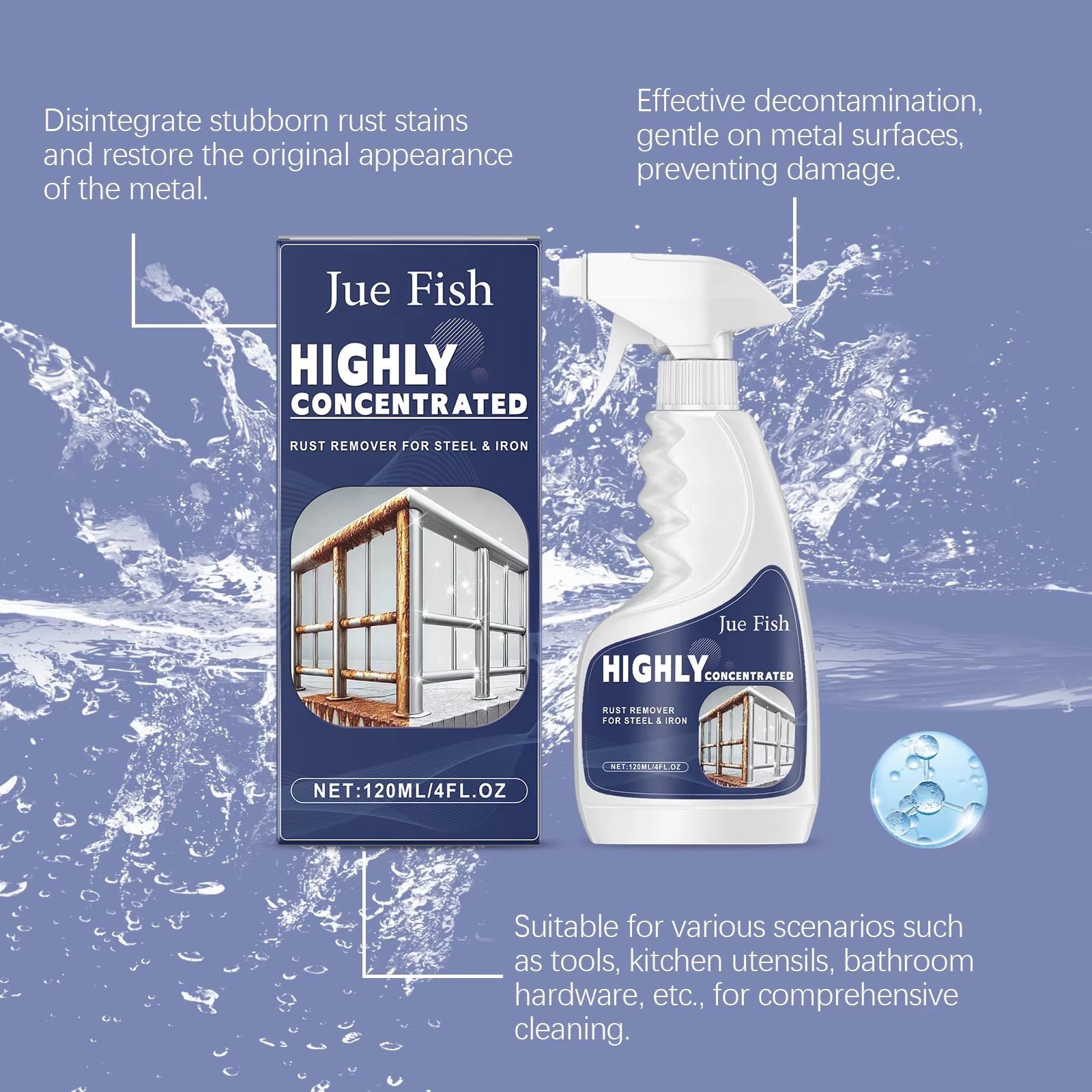 Industrial Rust Remover 120ml Highly Concentrated Fast Acting Steel Iron Cleaner