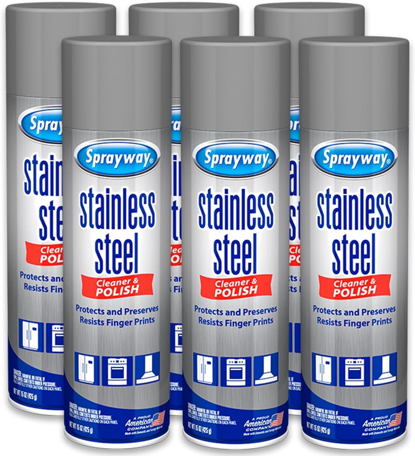 Sprayway Stainless Steel Cleaner Aerosol Spray (Water-Based), 15Oz, Pack of 6 |