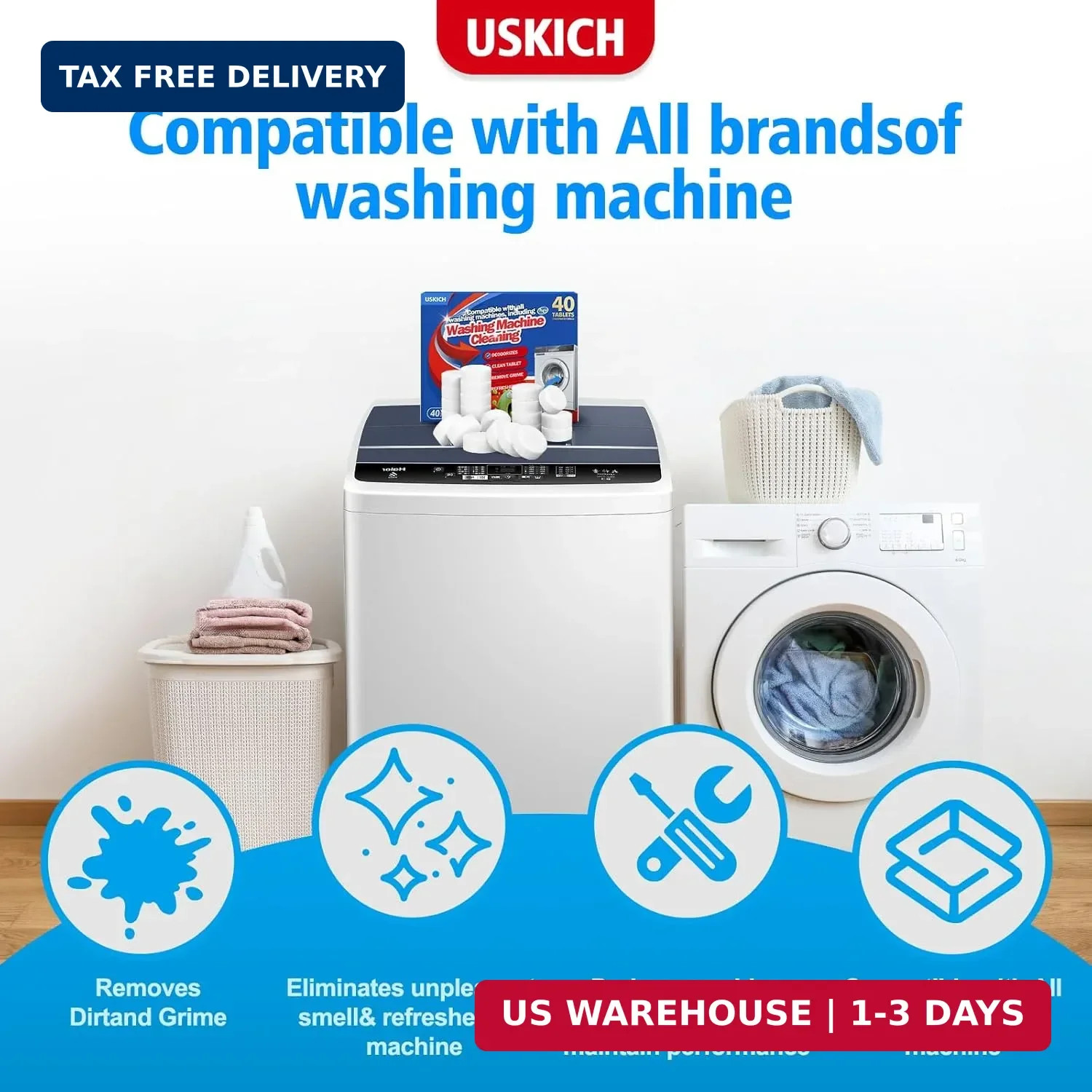Washing Machine Cleaner Tablets Descaler 40 Pack Deep Cleaning HE Front Load