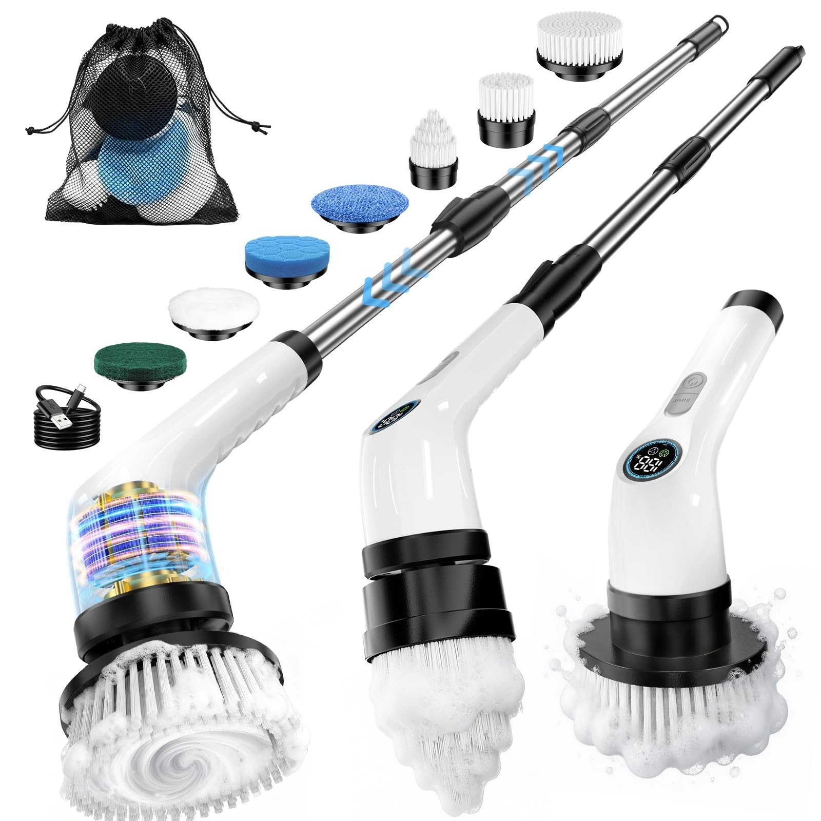 Rechargeable Electric Spin Scrubber with 7 Brush Heads, IPX7 Waterproof, 2-Speed