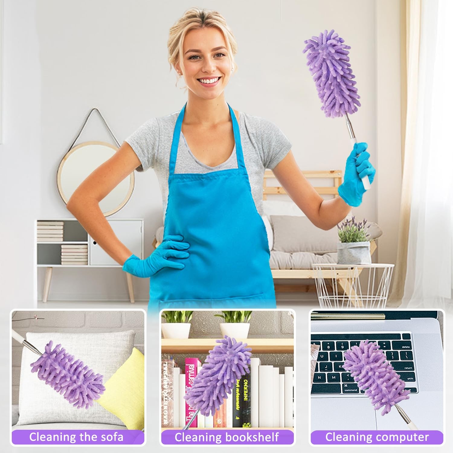 2Pcs Mini Duster for Cleaning, Microfiber Duster with Extendable Pole, Washab…