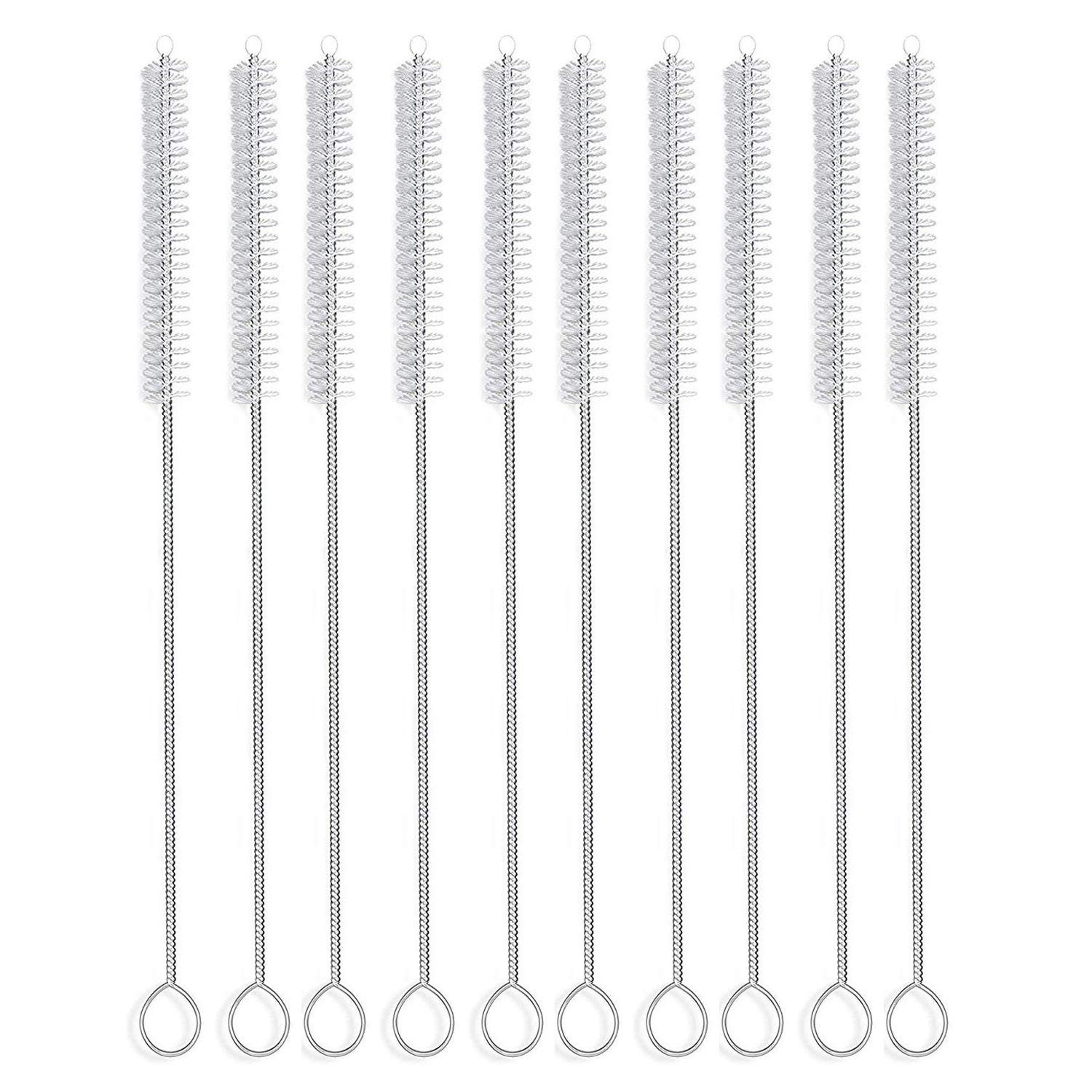 Extra Long Straw Brush Cleaner 12 Inch, 10 Pack, Nylon & Stainless Steel