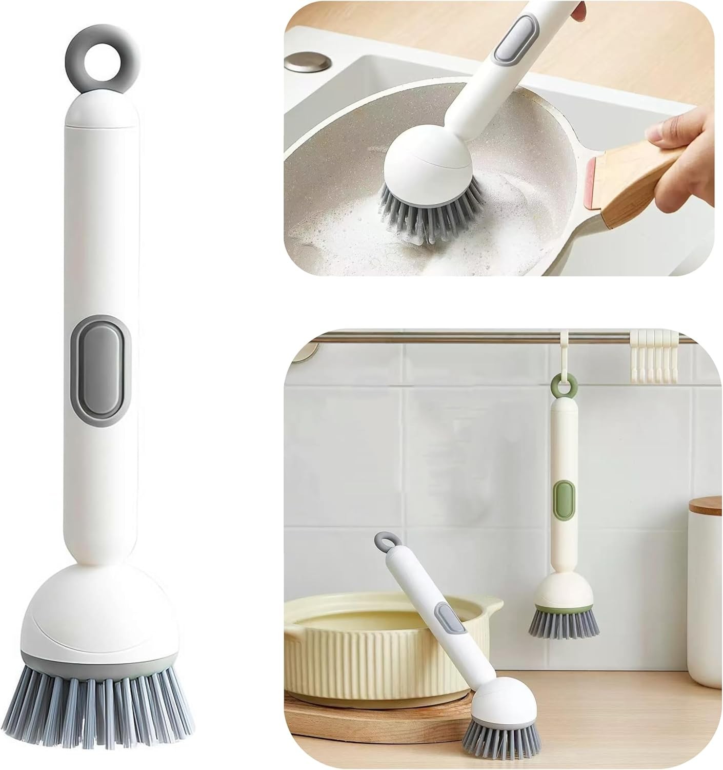 Dish Brush -6-in-1 Dish Brush with Detergent Dispenser – Adjustable Angle & Rota