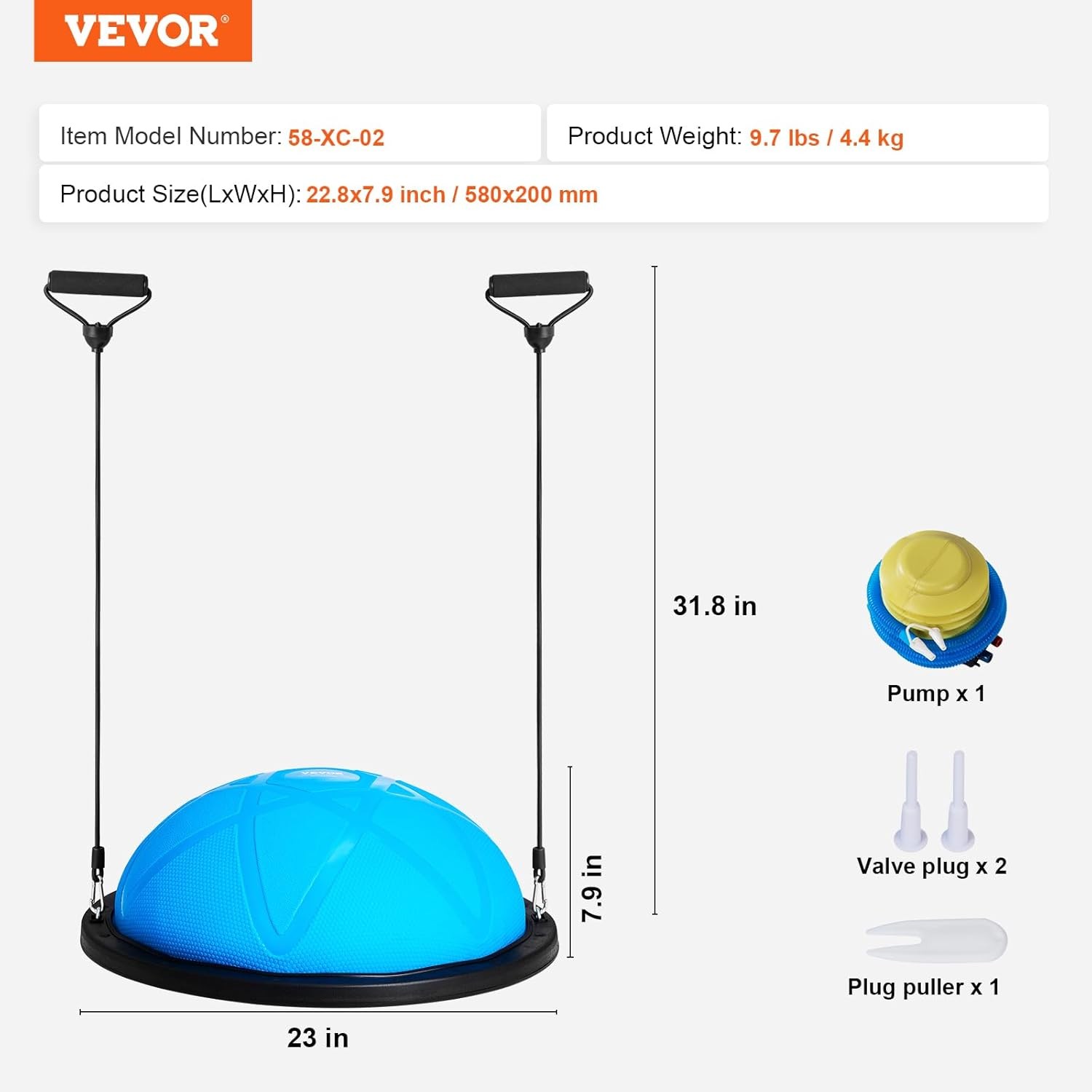 VEVOR Half Exercise Ball Trainer, 23/26 inch Balance Ball Trainer, 1500lbs Cap