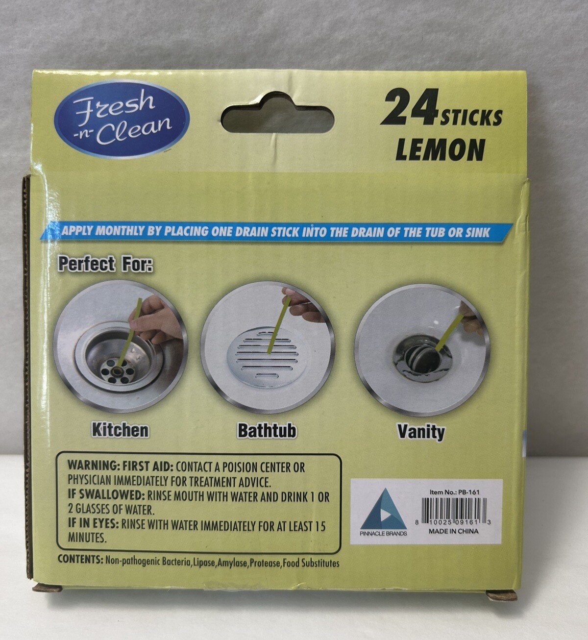 New Fresh -n- Clean Drain Odor Sticks Lemon Scent 2-PACK 48 Sticks Total