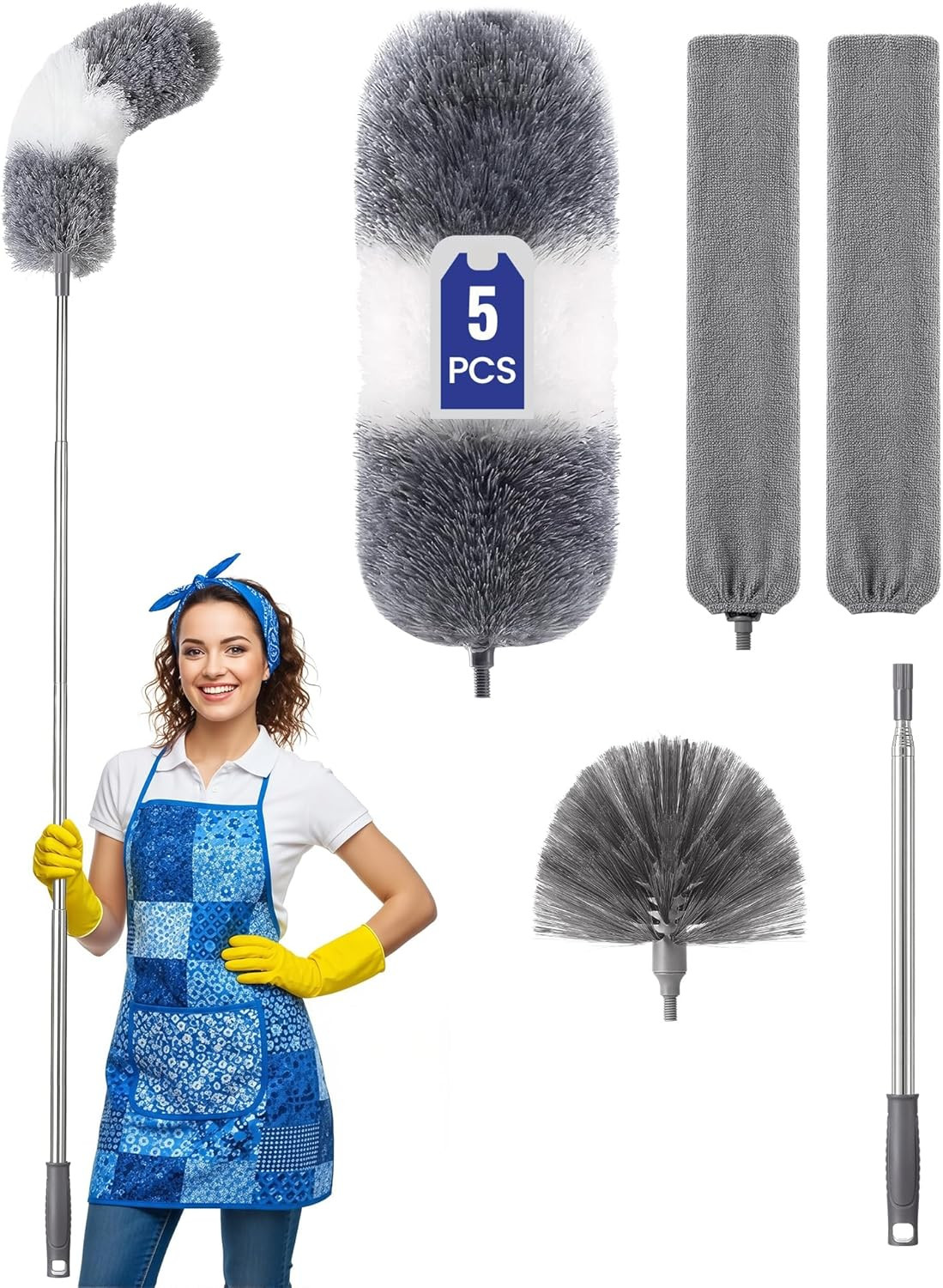 Extra-Long Dusters Kits with Extension Pole, Cobweb Duster, Microfiber Dusting C
