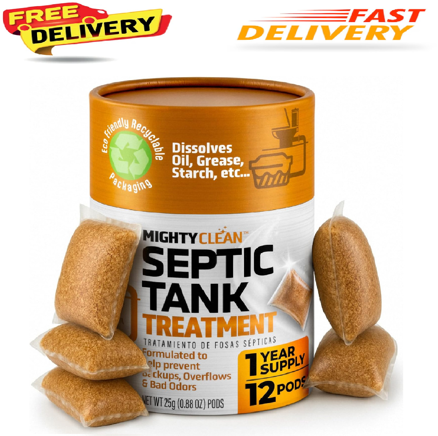Septic Tank Treatment – 12 Pods, 1 Year Supply – RV Toilet Treatment – Dissolvab