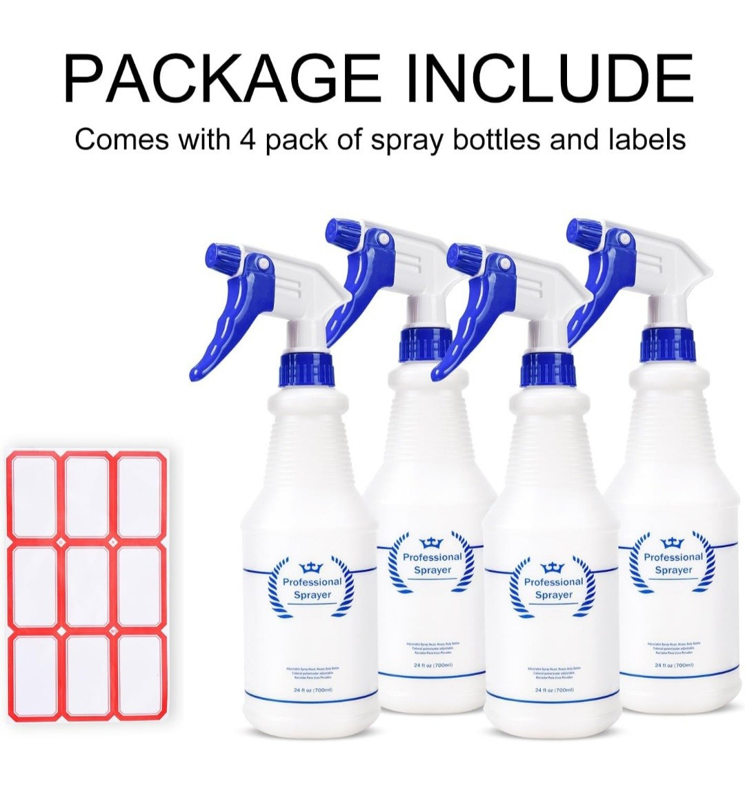 Plastic Spray Bottles 4 Pack 24 Oz All-Purpose Sprayer for Cleaning Solutions…