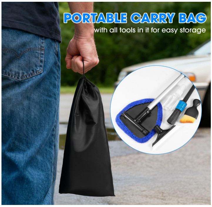 Windshield Cleaner Tool, Car Interior Cleaning Kit with Extendable Handle and 3