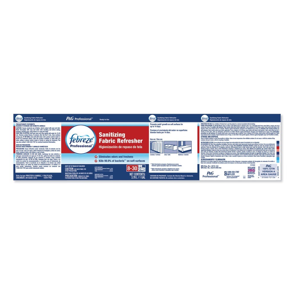 Febreze 72136 1 Gallon Bottle Light Scent Fabric Refresher (3/Carton) New